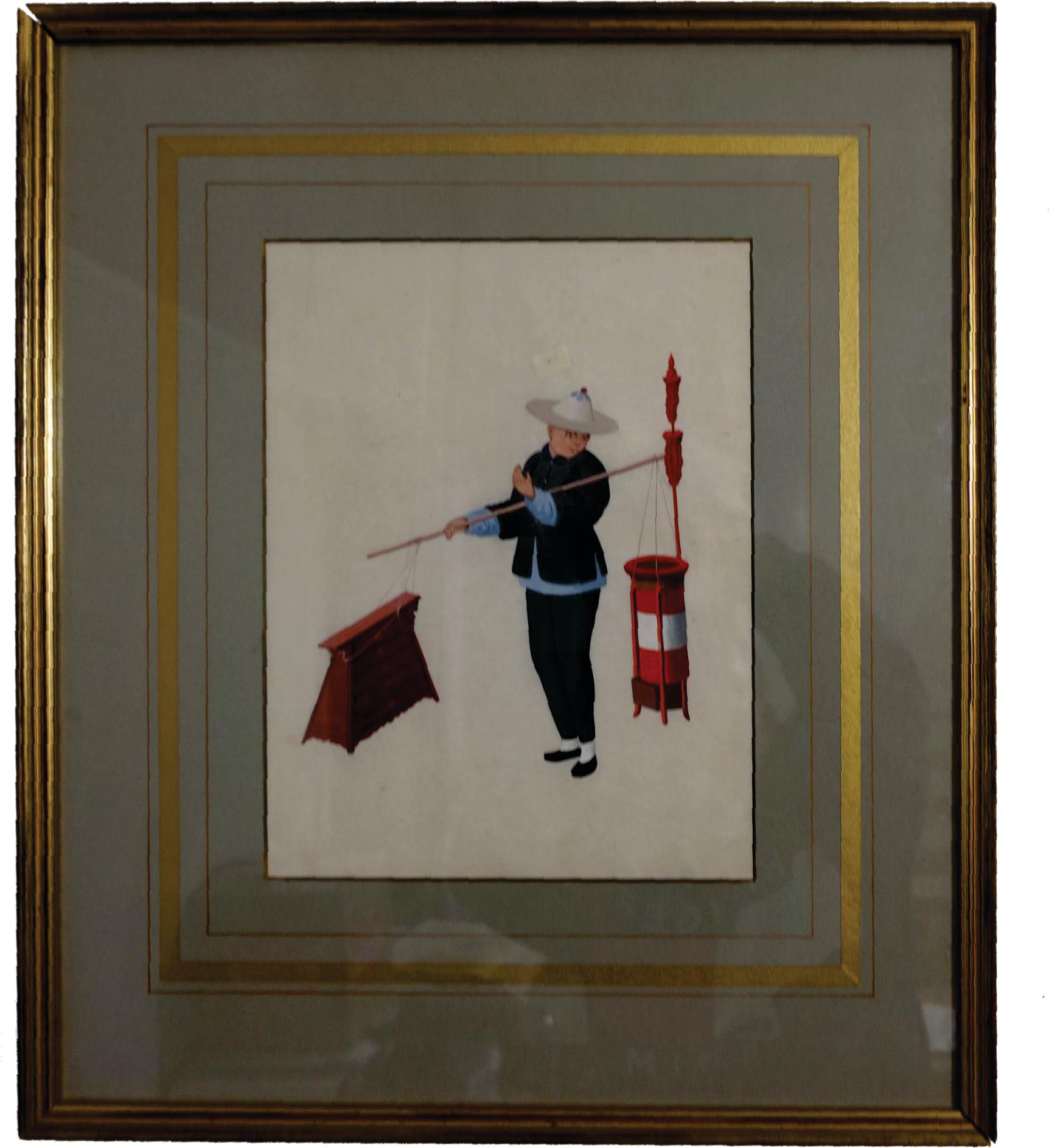 6 grandes peintures à la gouache d'exportation chinoise Pua Gua sur papier de riz de George Mason Bon état - En vente à Norton, MA