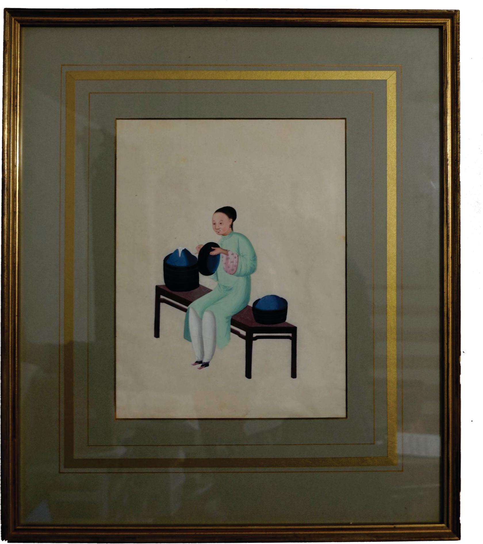 6 grandes peintures à la gouache d'exportation chinoise Pua Gua sur papier de riz de George Mason en vente 1