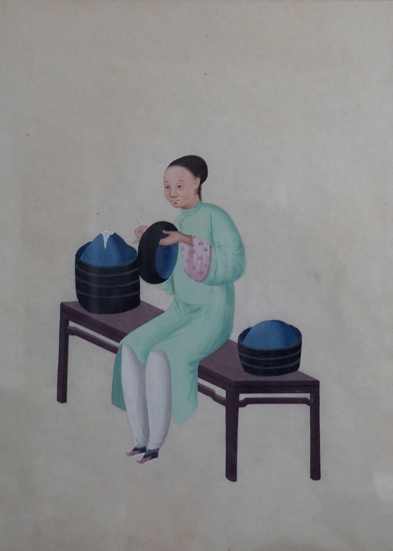 6 grandes peintures à la gouache d'exportation chinoise Pua Gua sur papier de riz de George Mason en vente 2