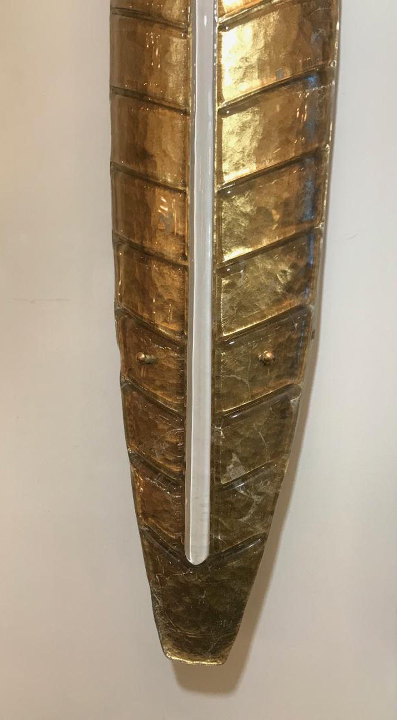 6 Large Gilded Palm Leaf Murano Glass Wall Lights In Excellent Condition For Sale In Miami, FL