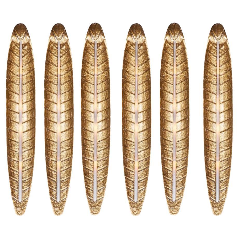 6 Large Gilded Palm Leaf Murano Glass Wall Lights For Sale