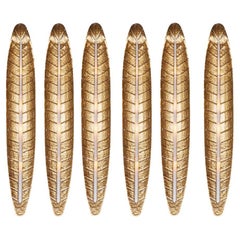 6 große vergoldete Palmwedel Murano Glas Wandleuchten