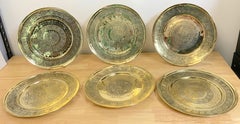6 Late 19th-Century Anglo-Indian Engraved Brass Charger Plates India, C. 1880s
