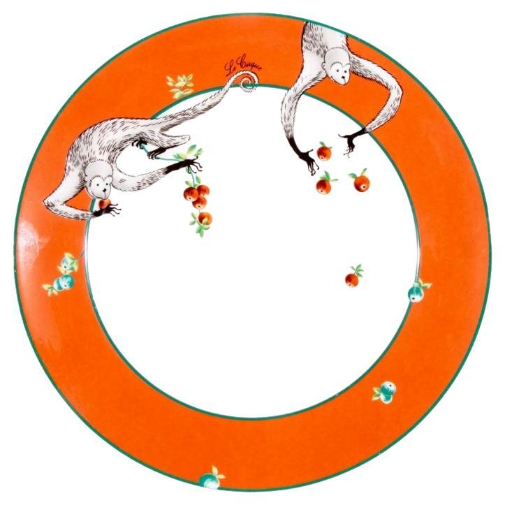 6 Le Cirque Custom Bernardaud Limoges Orange W/ Monkeys Dinner Plates 10 1/4" For Sale