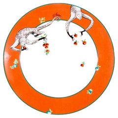 6 assiettes de table personnalisées Bernardaud Limoges orange avec singes 10 1/4 po.