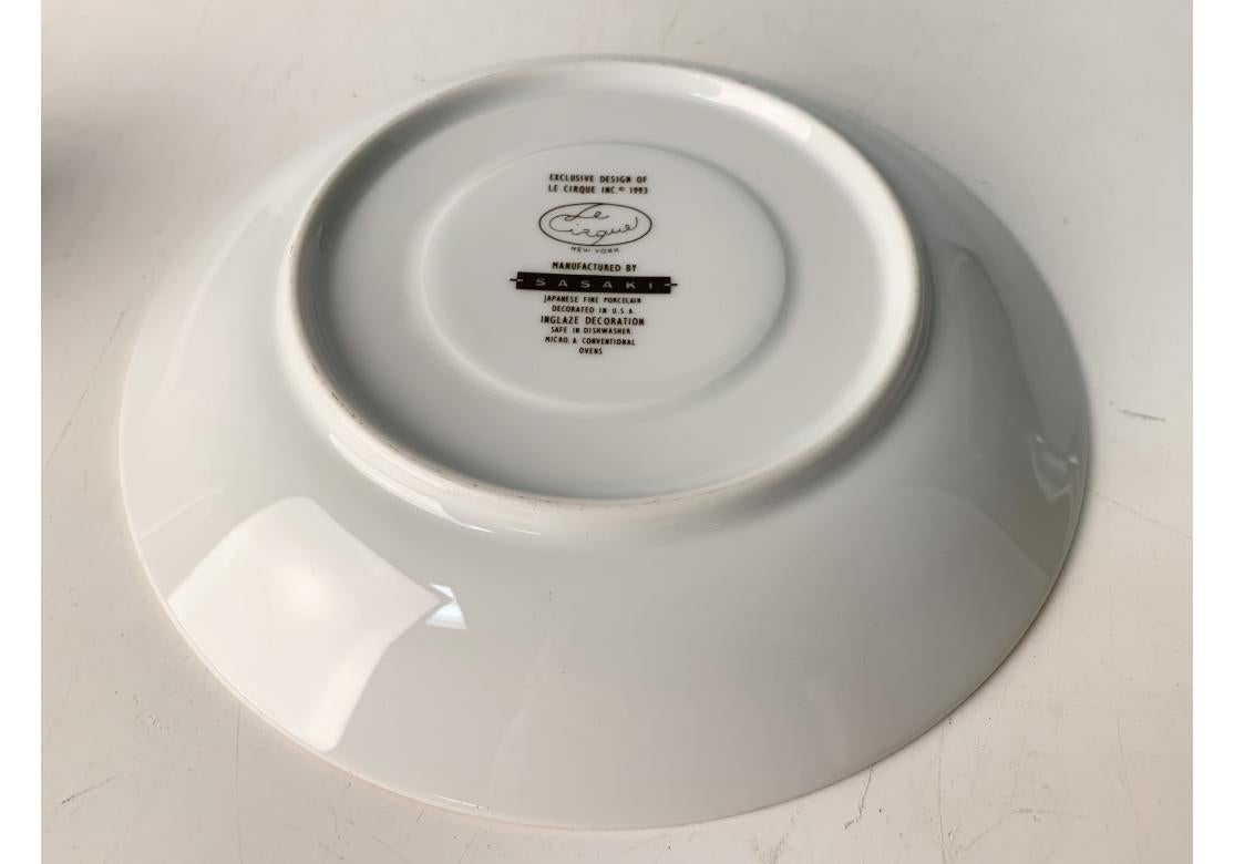 6 Le Cirque Green Cup & Over-sized Saucer Custom By Sasaki Japan With Monkey In Good Condition For Sale In Bridgeport, CT