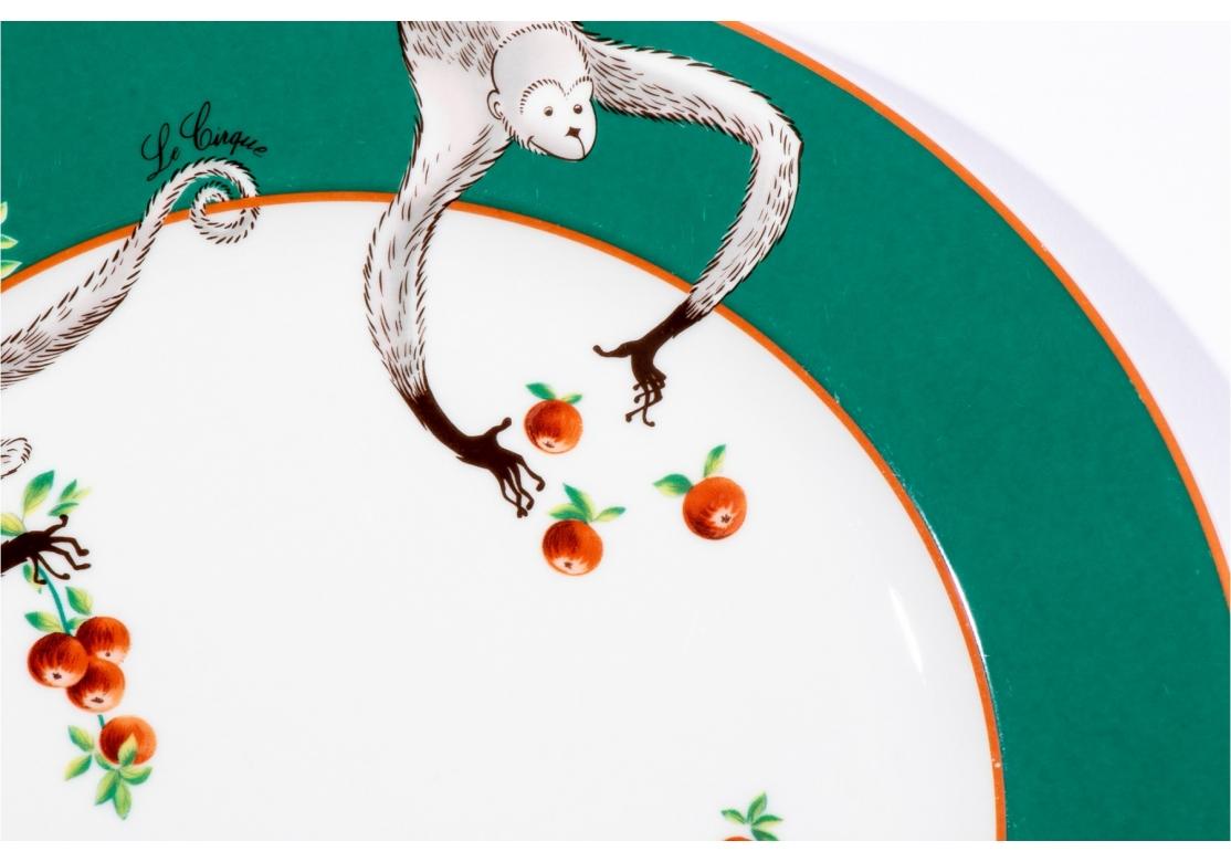 6 Le Cirque N.Y. Bernardaud  Bread & Butter Plates, Green with Monkey In Good Condition In Bridgeport, CT