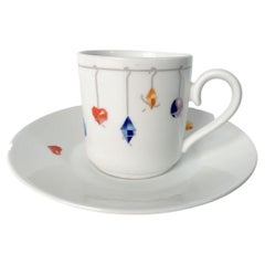 Vintage 6 Le Cirque N.Y. Custom Coffee Cups and Saucers by Villeroy & Boch with Gems