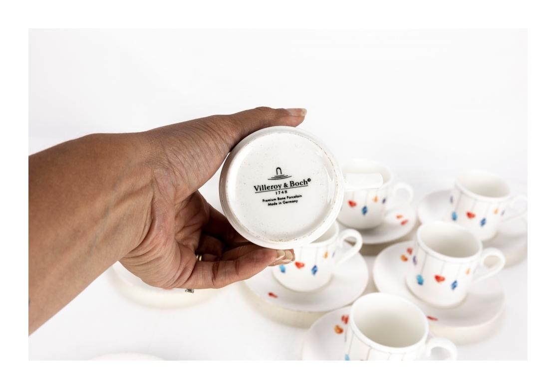 Hollywood Regency 6 Le Cirque N.Y. Custom Cups And Saucers By Villeroy & Boch With Gems For Sale