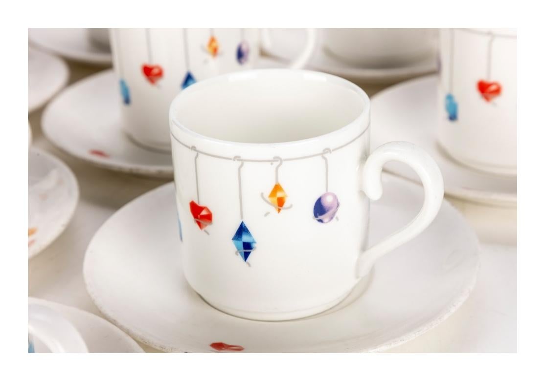 6 Le Cirque N.Y. Custom Cups And Saucers By Villeroy & Boch With Gems For Sale 1