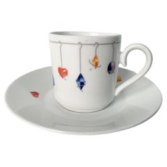 Vintage 6 Le Cirque N.Y. Custom Cups And Saucers By Villeroy & Boch With Gems