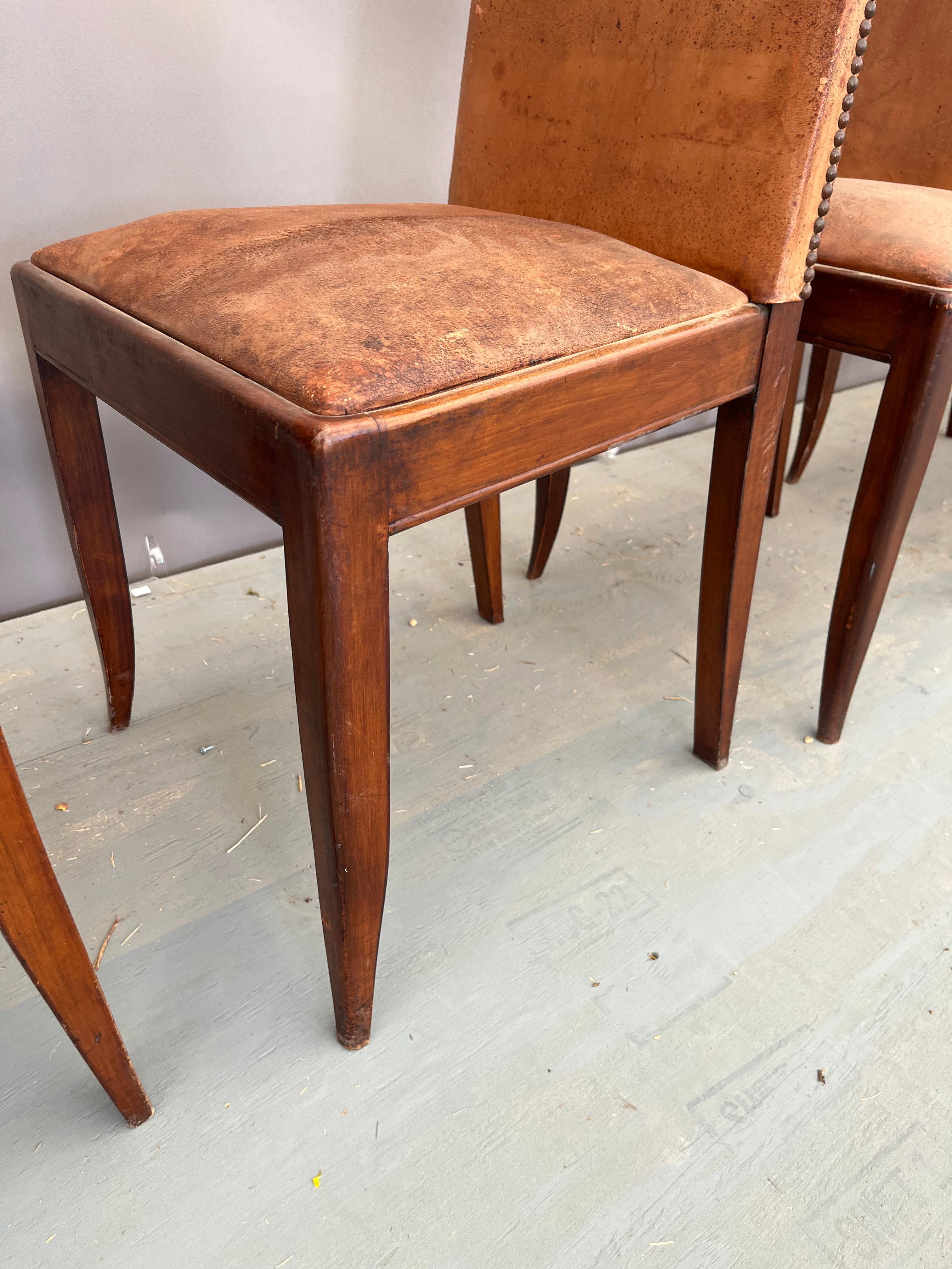 French 6 Leather and Wood Dining Chairs