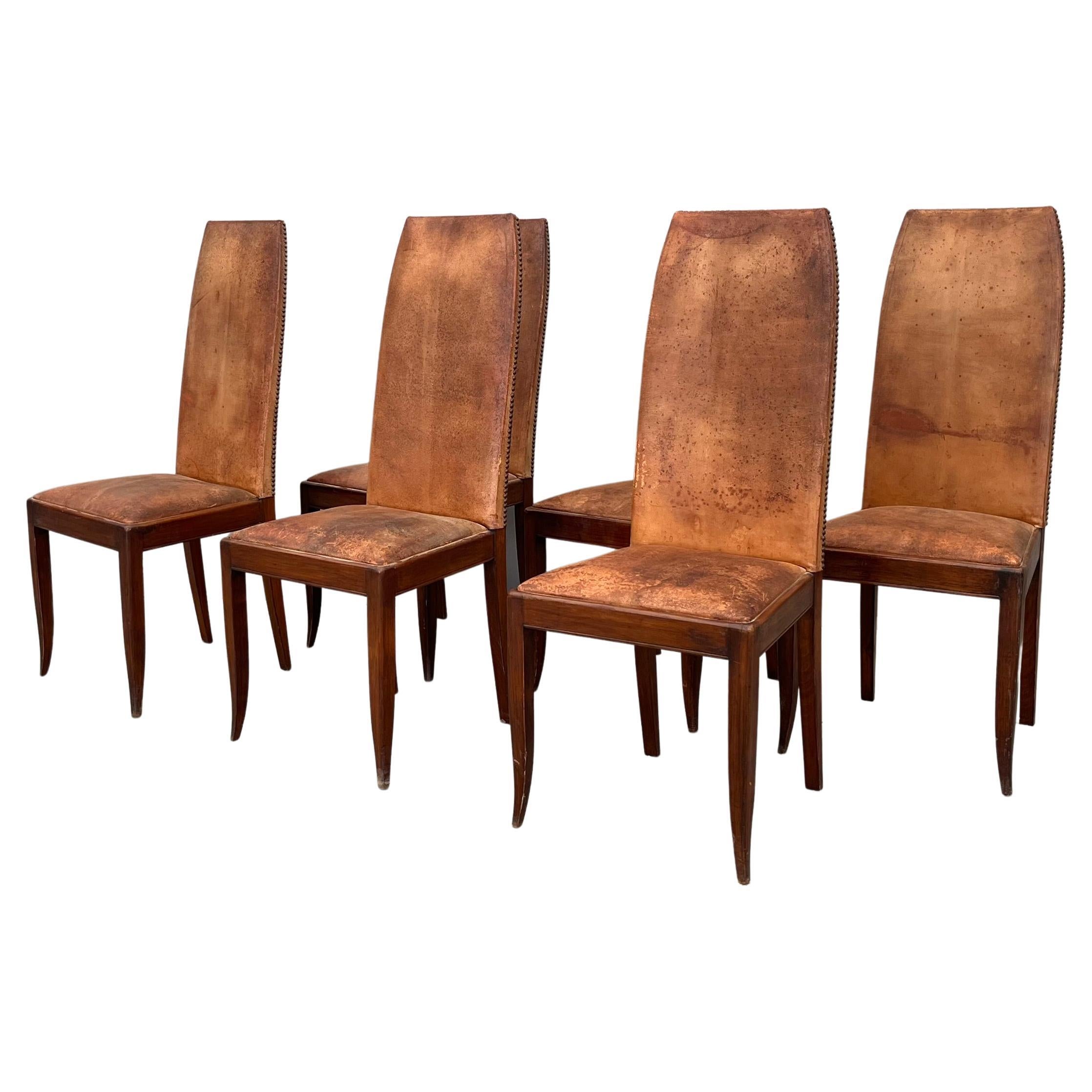 Leather and Wood Dining Chairs at 1stDibs