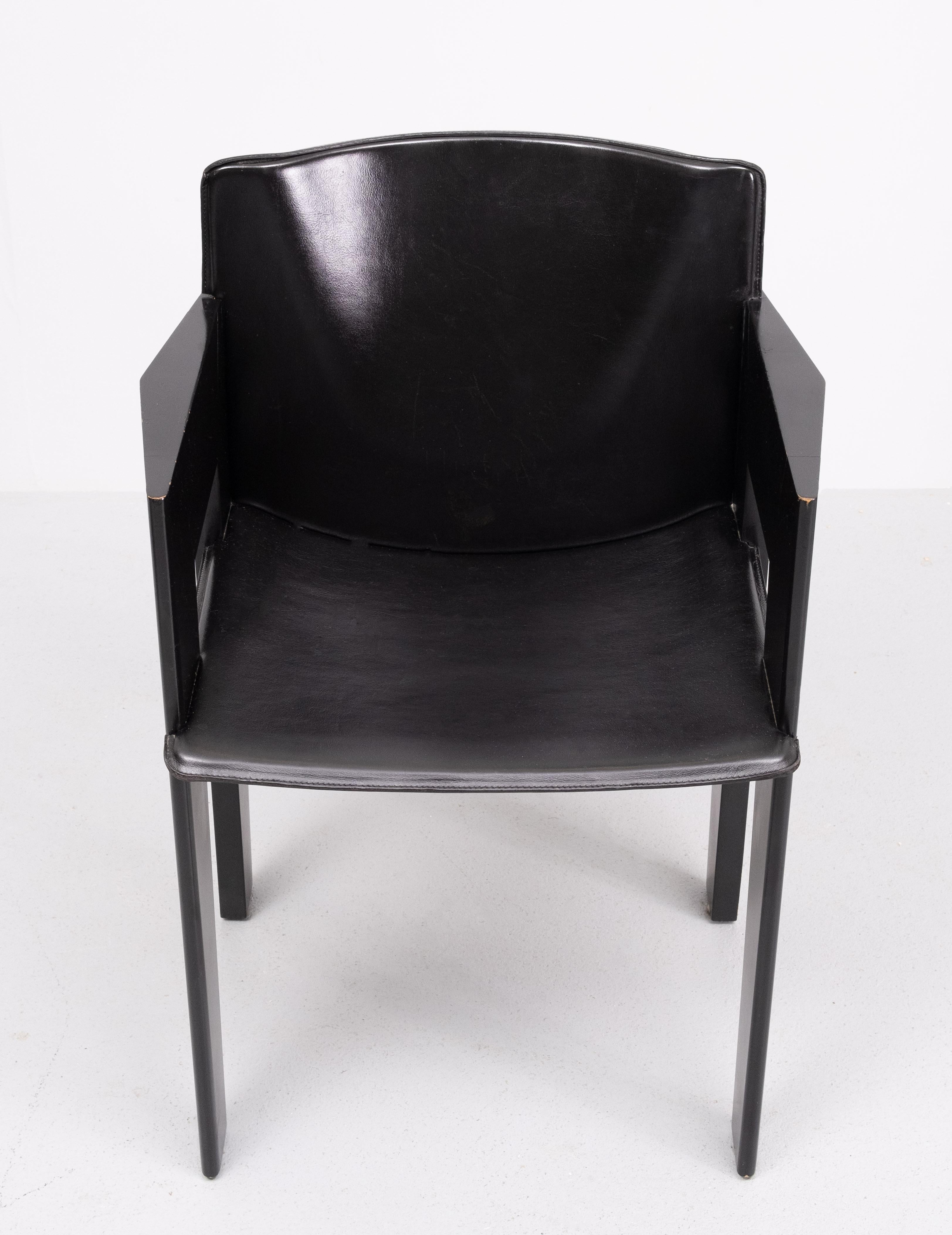 6 Leather & Wood Dining Chairs by Arnold Merckx for Arco, c.1980 For Sale 4