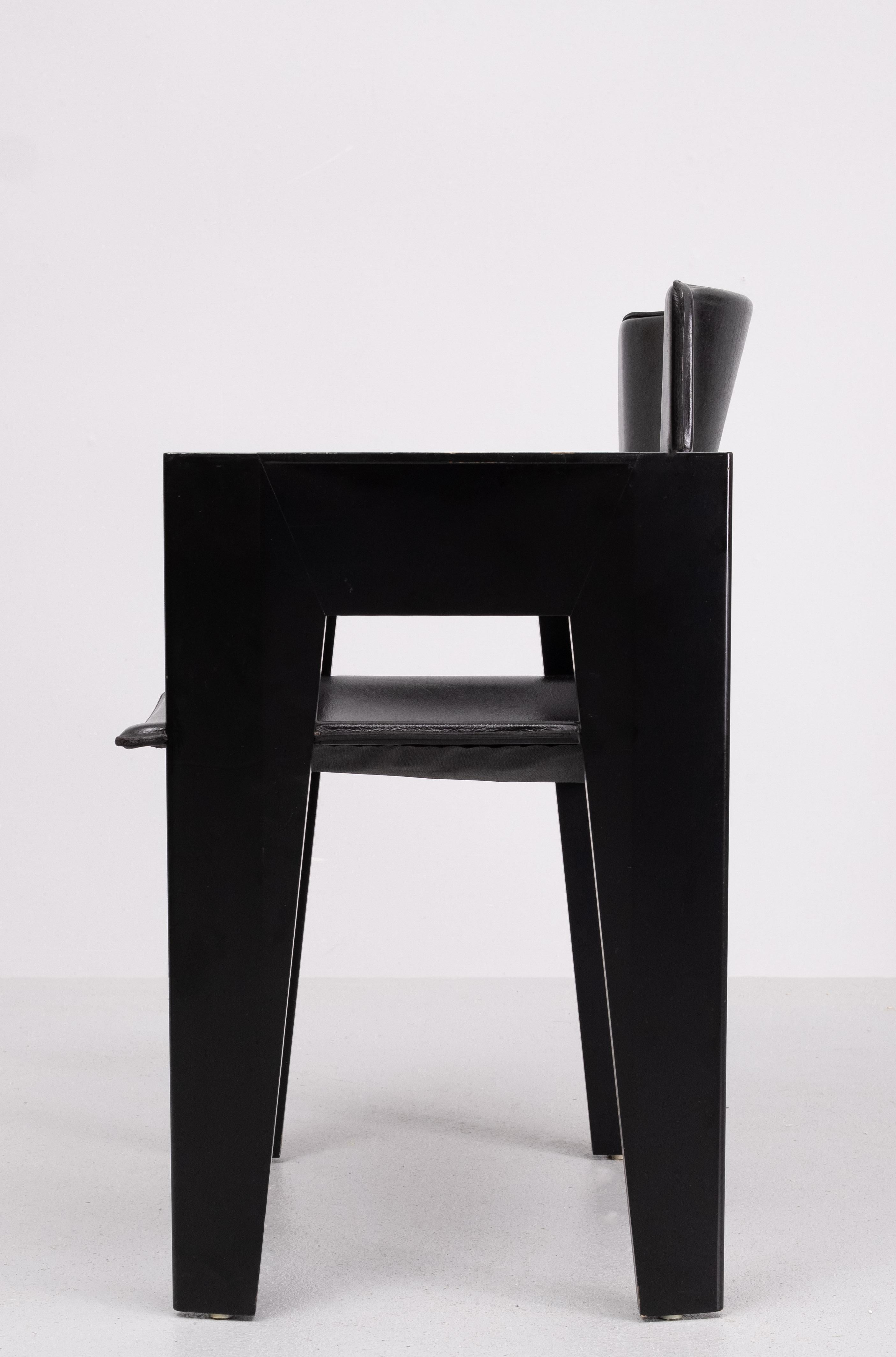 6 Leather & Wood Dining Chairs by Arnold Merckx for Arco, c.1980 For Sale 5