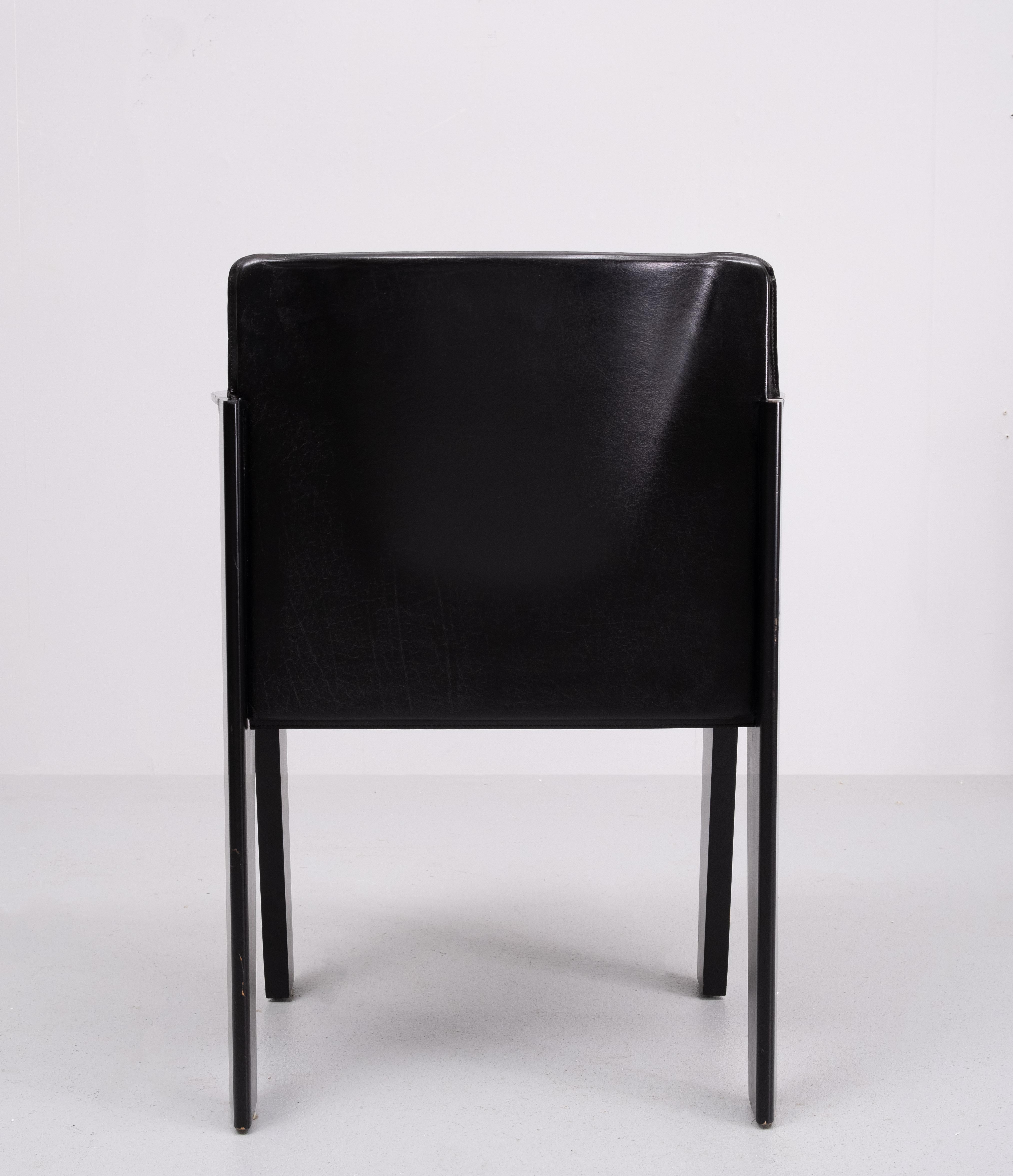 6 Leather & Wood Dining Chairs by Arnold Merckx for Arco, c.1980 For Sale 6