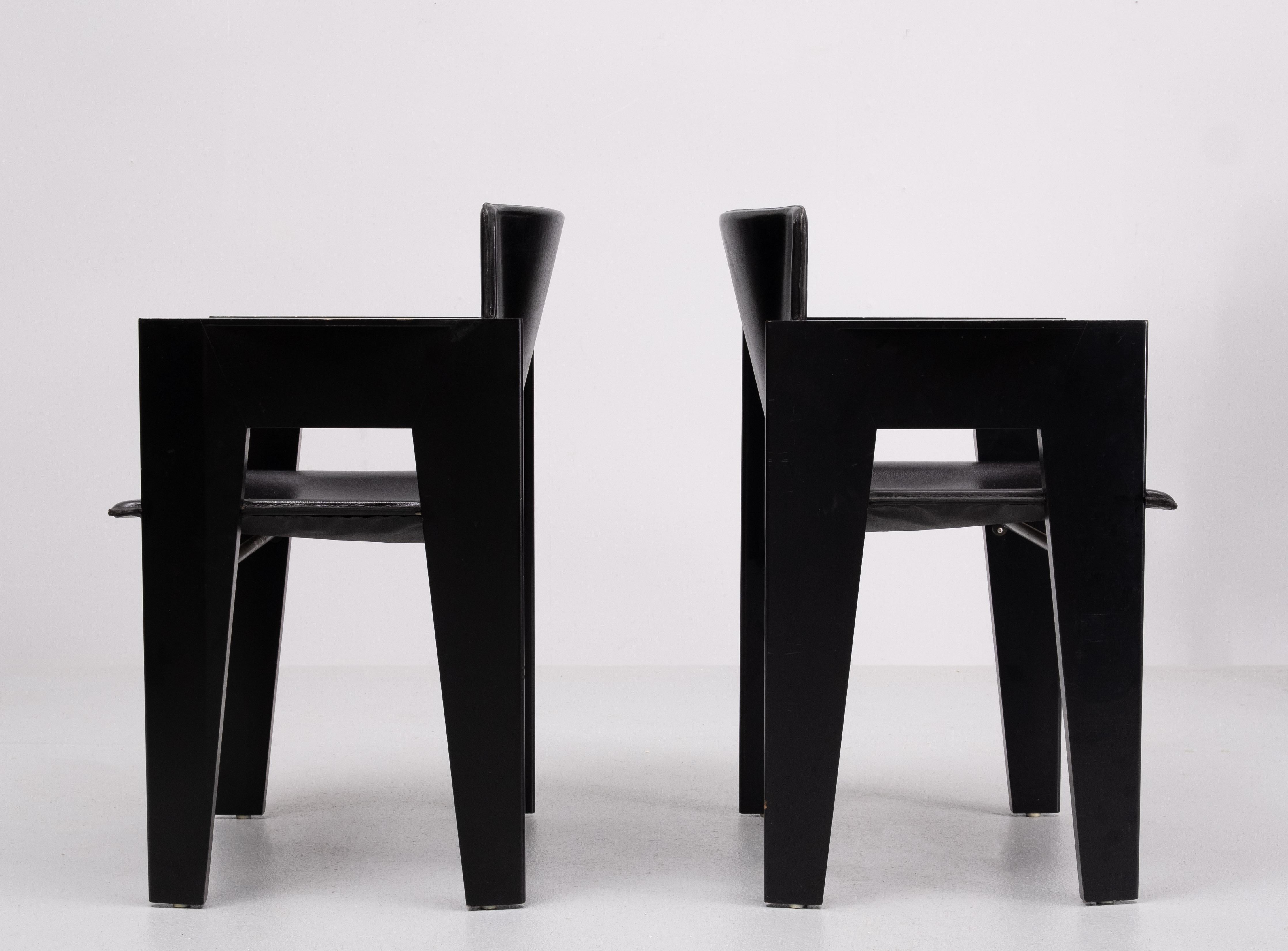 6 Leather & Wood Dining Chairs by Arnold Merckx for Arco, c.1980 For Sale 1
