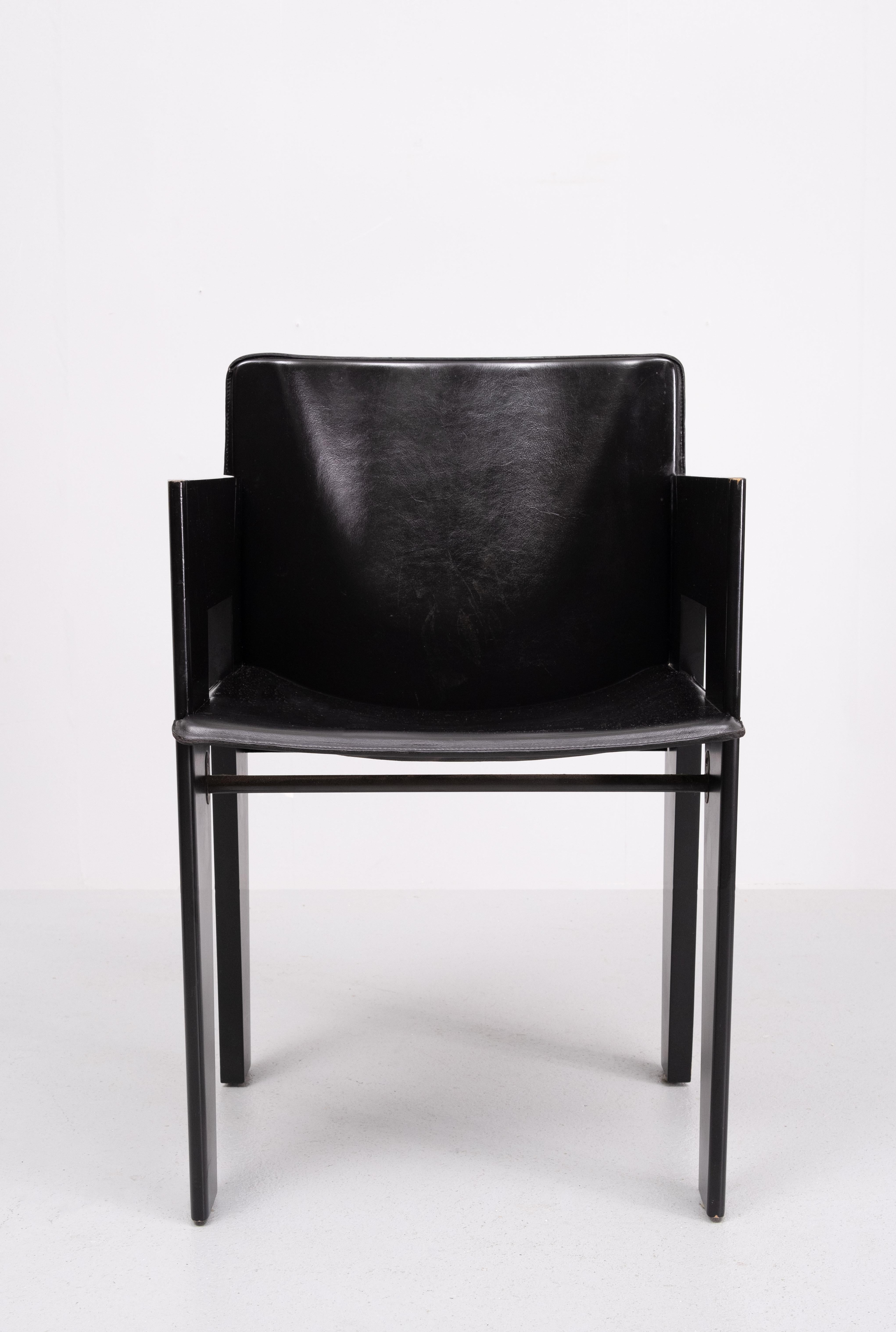6 Leather & Wood Dining Chairs by Arnold Merckx for Arco, c.1980 For Sale 2