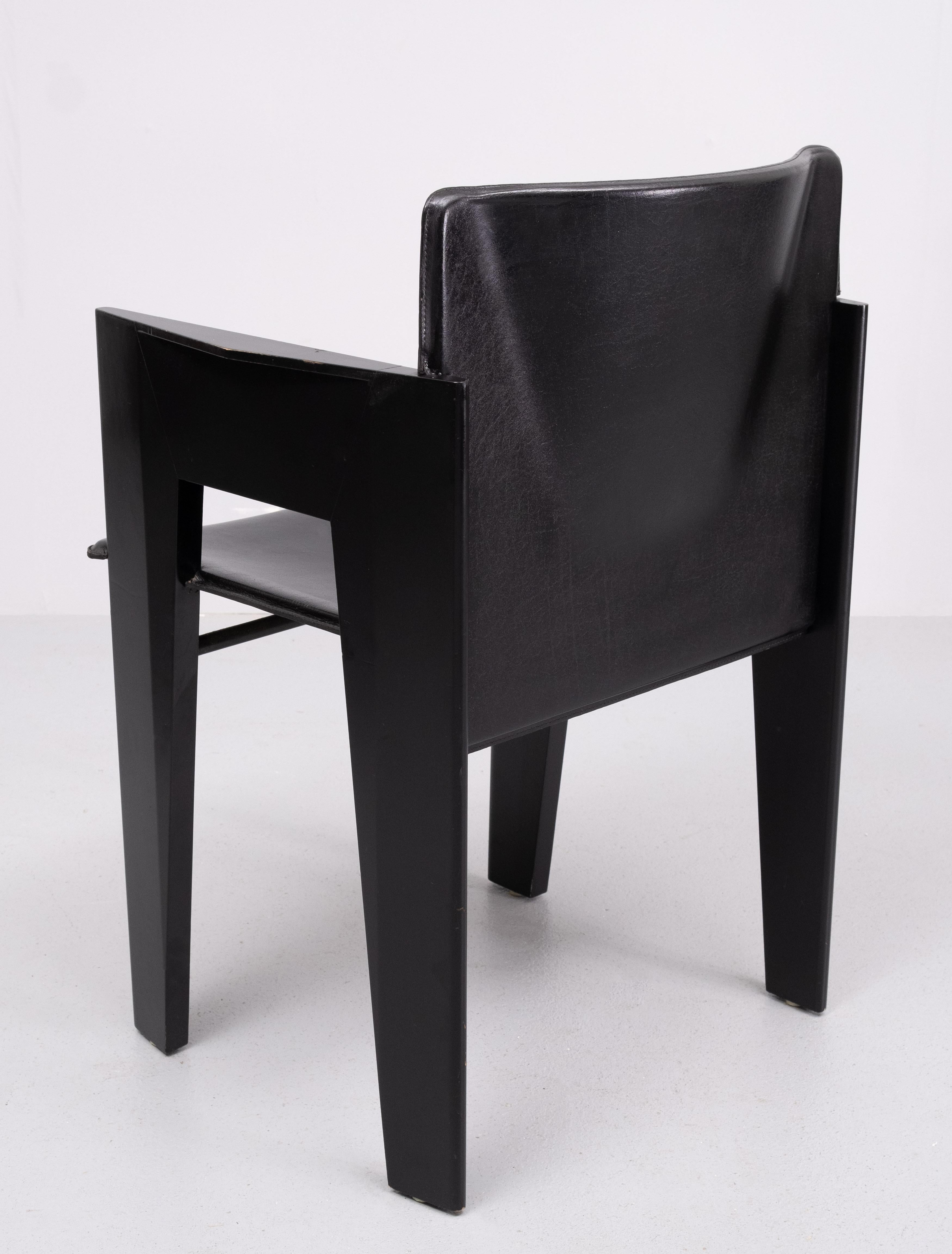 6 Leather & Wood Dining Chairs by Arnold Merckx for Arco, c.1980 For Sale 3