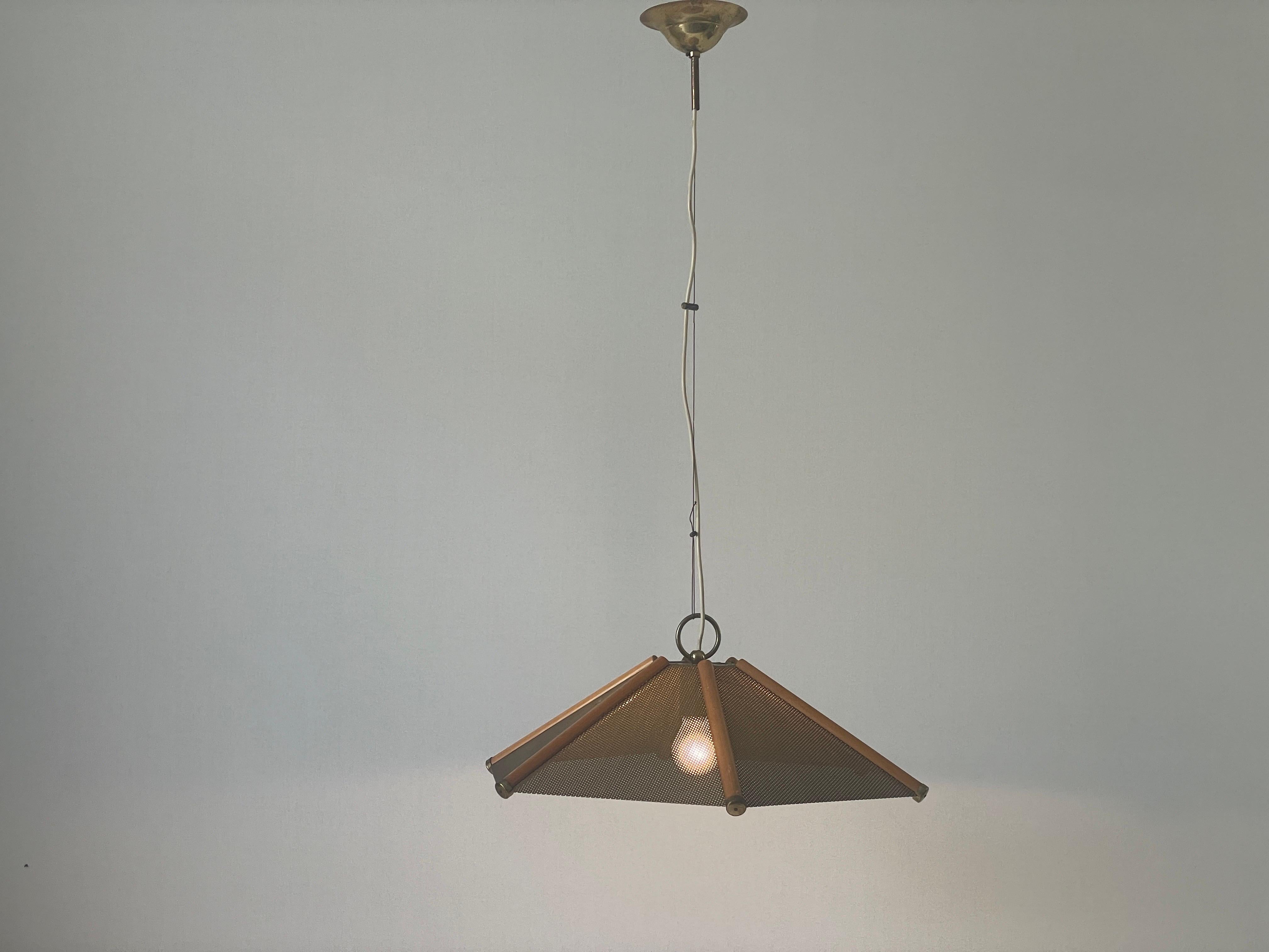 Lampada a sospensione a 6 foglie con linee in Wood e corpo in metallo, anni '60, Italia in vendita 3