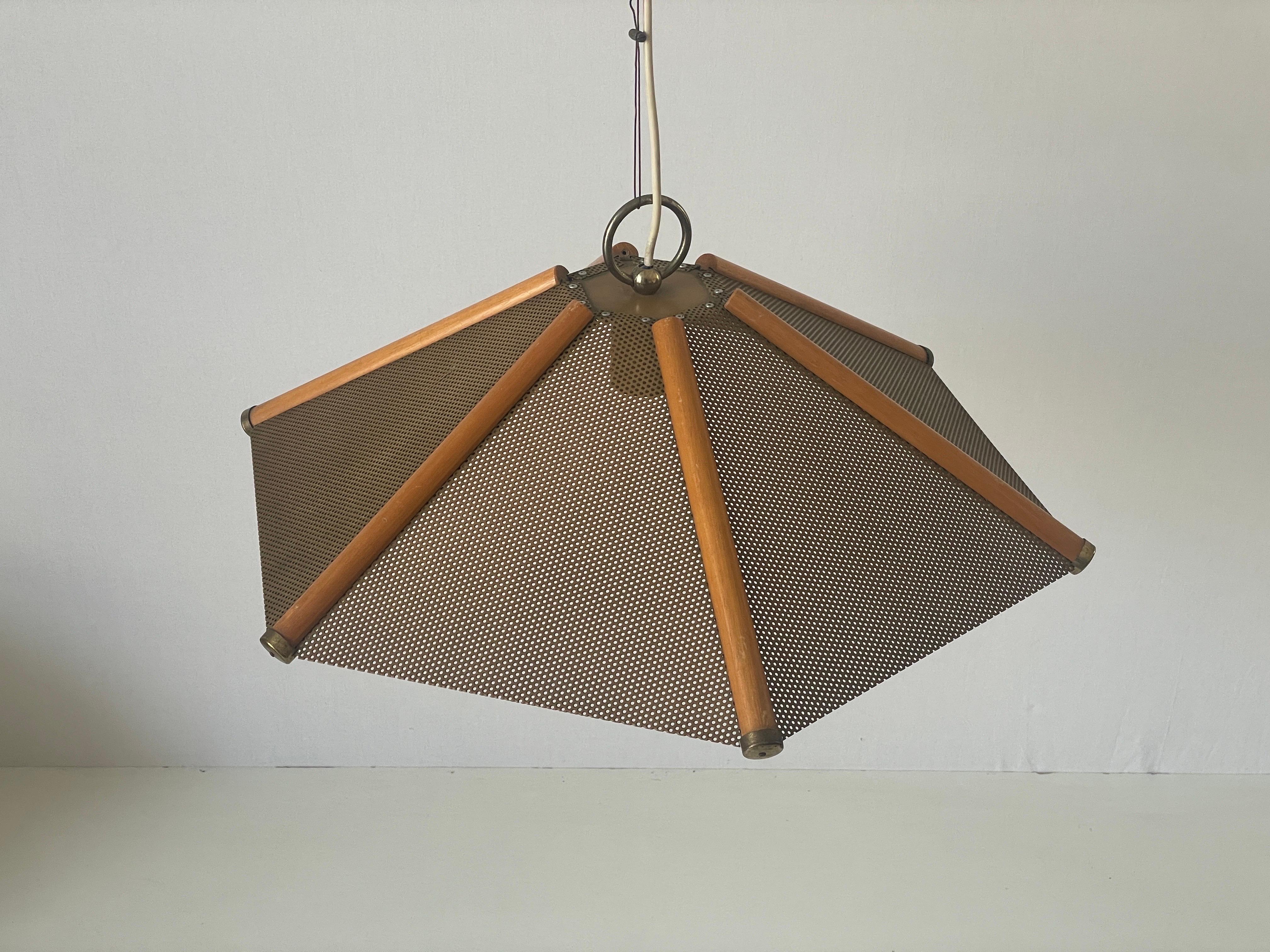 Lampada a sospensione a 6 foglie con linee in Wood e corpo in metallo, anni '60, Italia in vendita 4