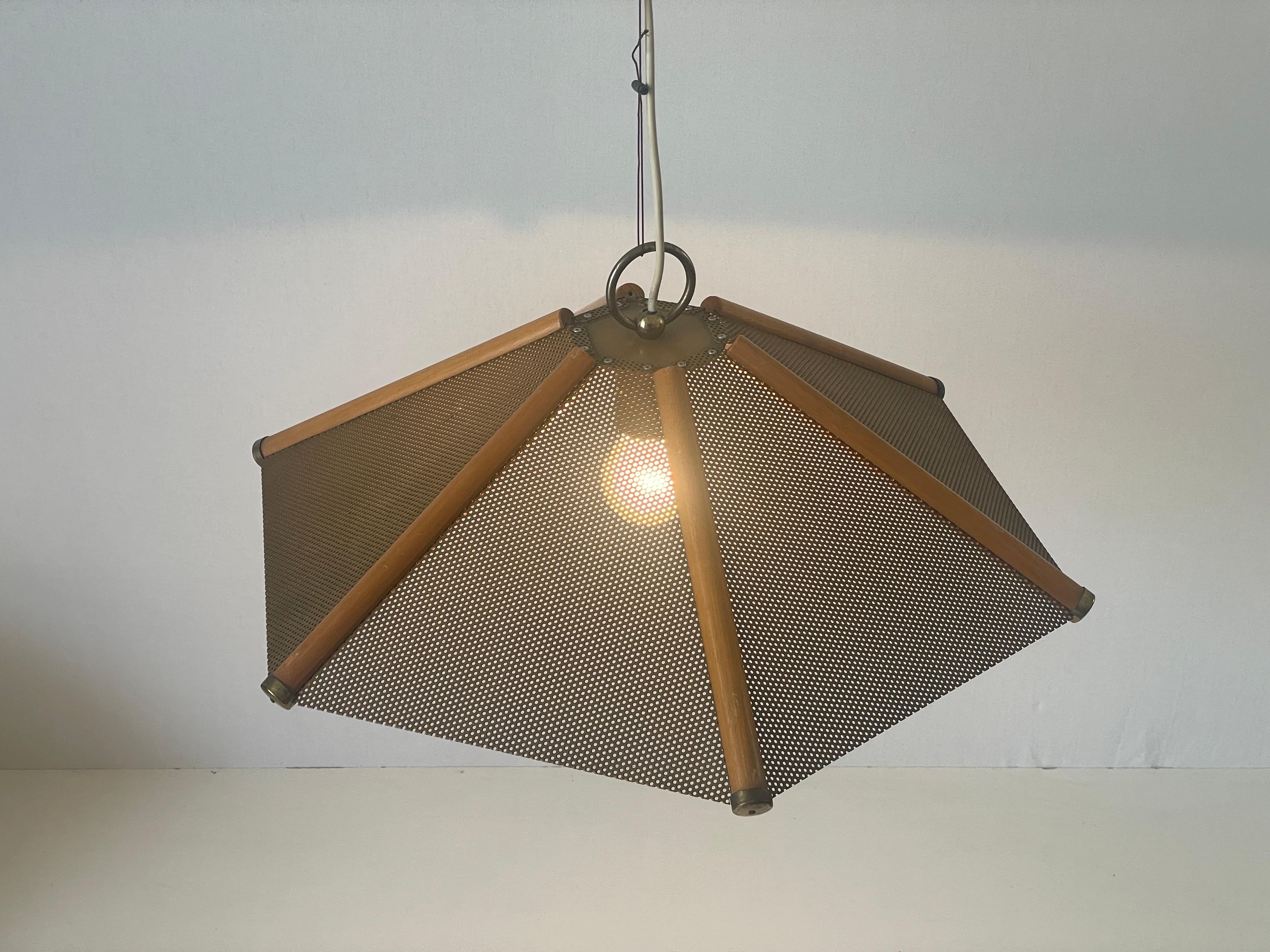 Lampada a sospensione a 6 foglie con linee in Wood e corpo in metallo, anni '60, Italia in vendita 7