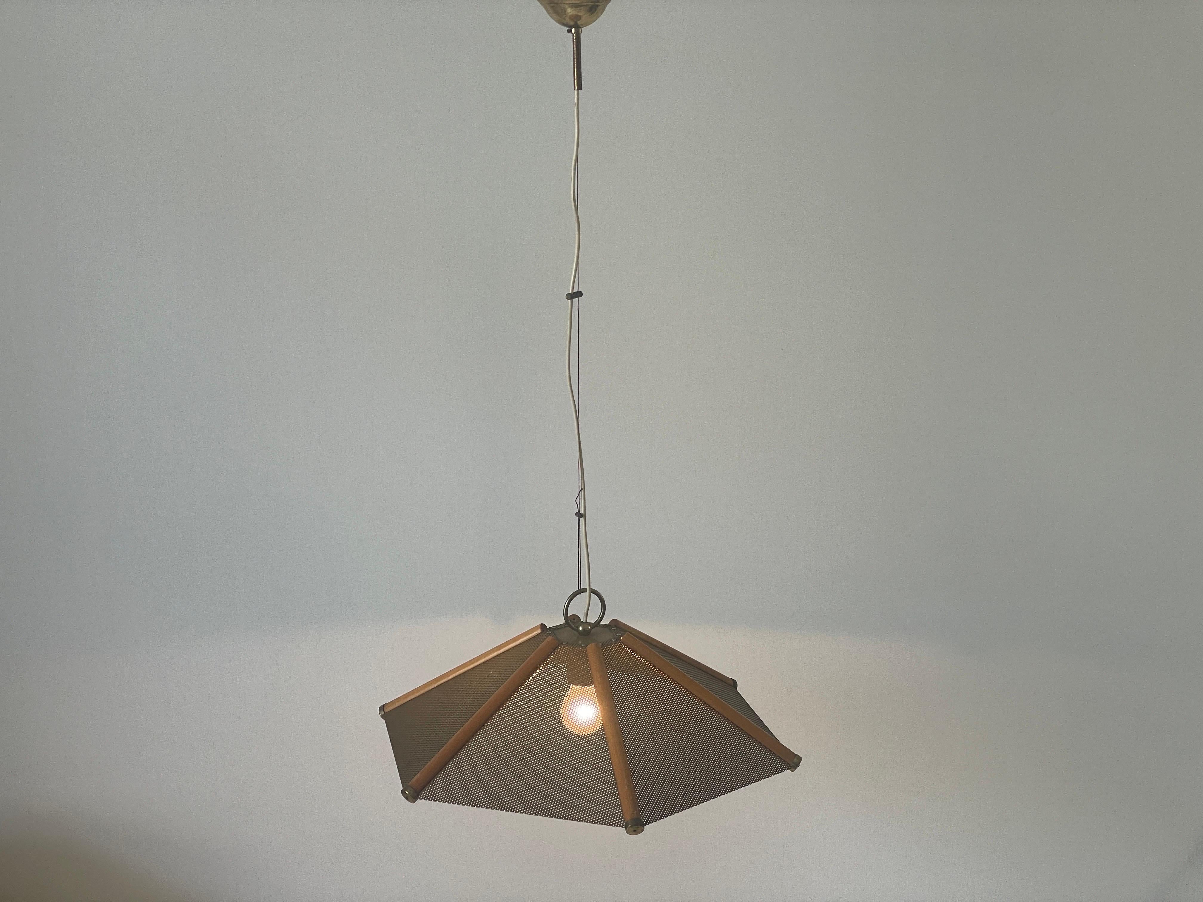 Lampada a sospensione a 6 foglie con linee in Wood e corpo in metallo, anni '60, Italia in vendita 8