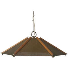 Lampada a sospensione a 6 foglie con linee in Wood e corpo in metallo, anni '60, Italia