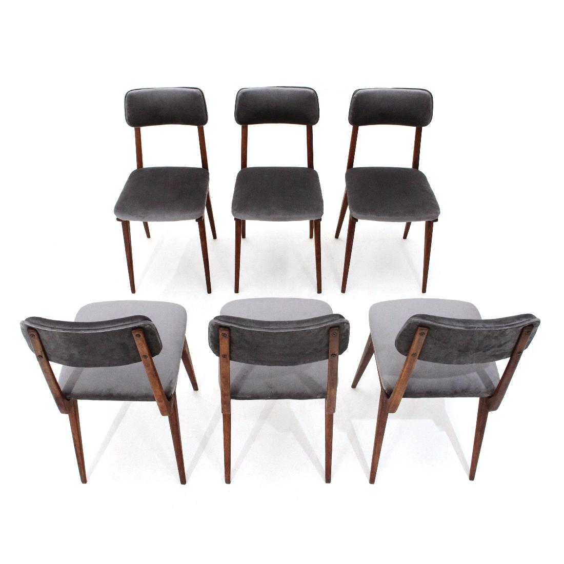 Italian 6 “Lella” Chairs in Gray Velvet by Ezio Longhi for Elam, 1950s