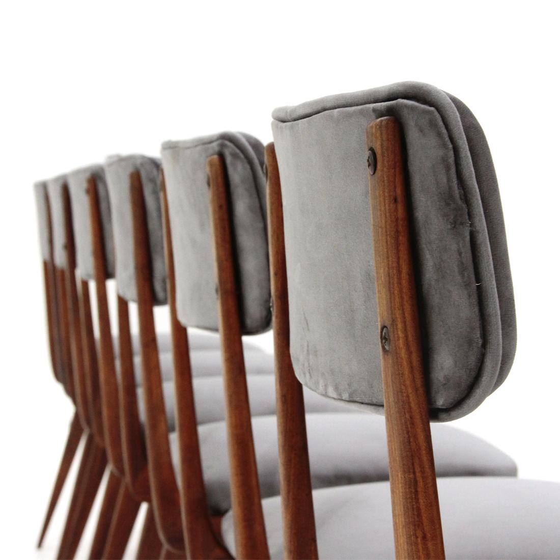 Mid-20th Century 6 “Lella” Chairs in Gray Velvet by Ezio Longhi for Elam, 1950s