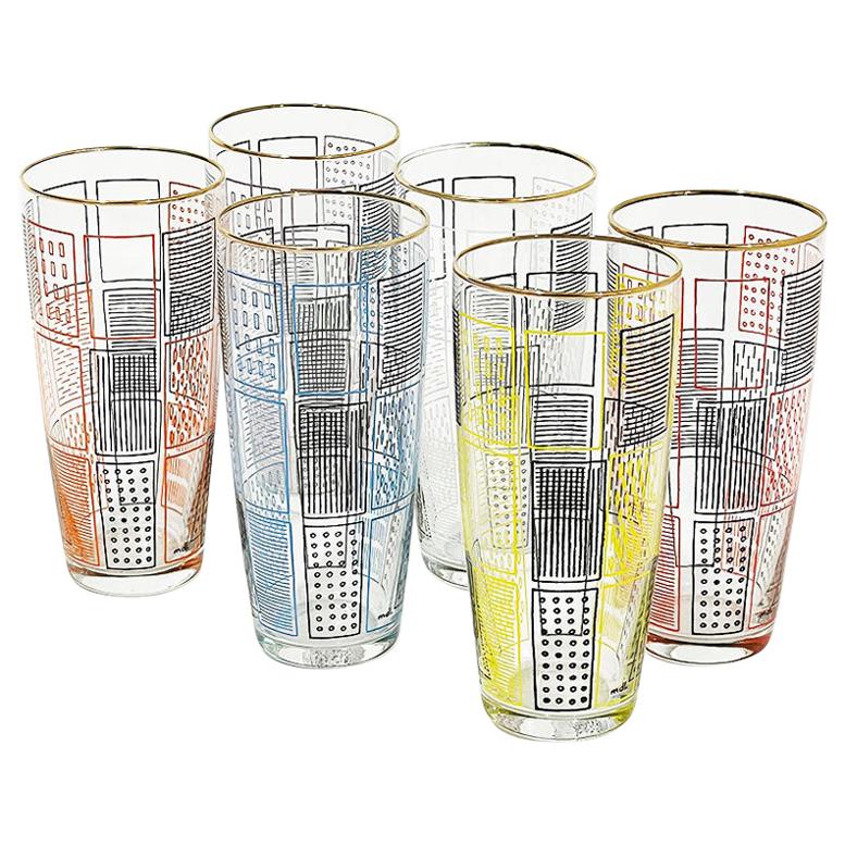 6 Lemonade Glasses by Mdl, Belgian Factory, 1960s