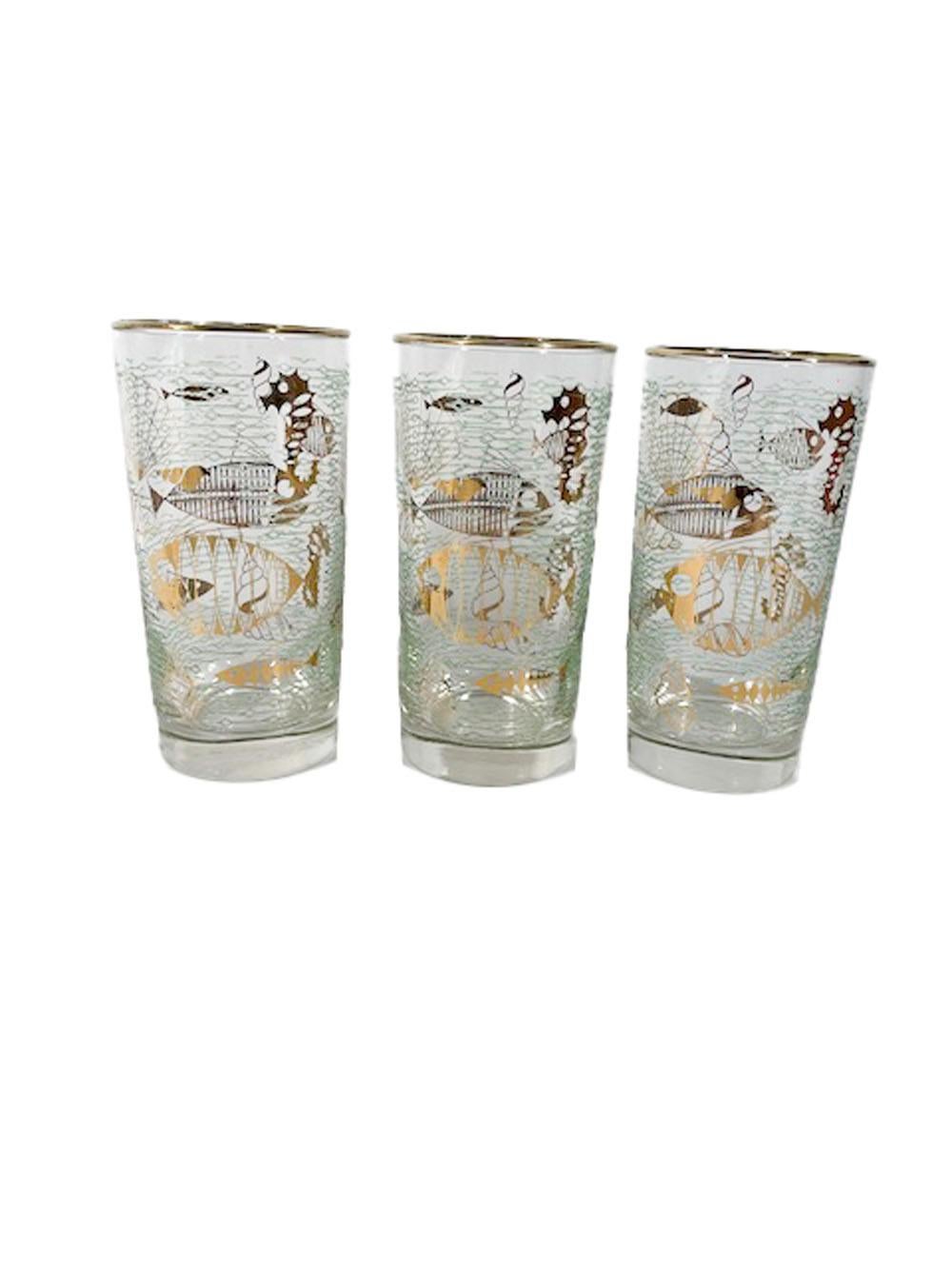 Mid-Century Modern 6 Libbey Glass Highball Glasses in the Marine Life Pattern For Sale