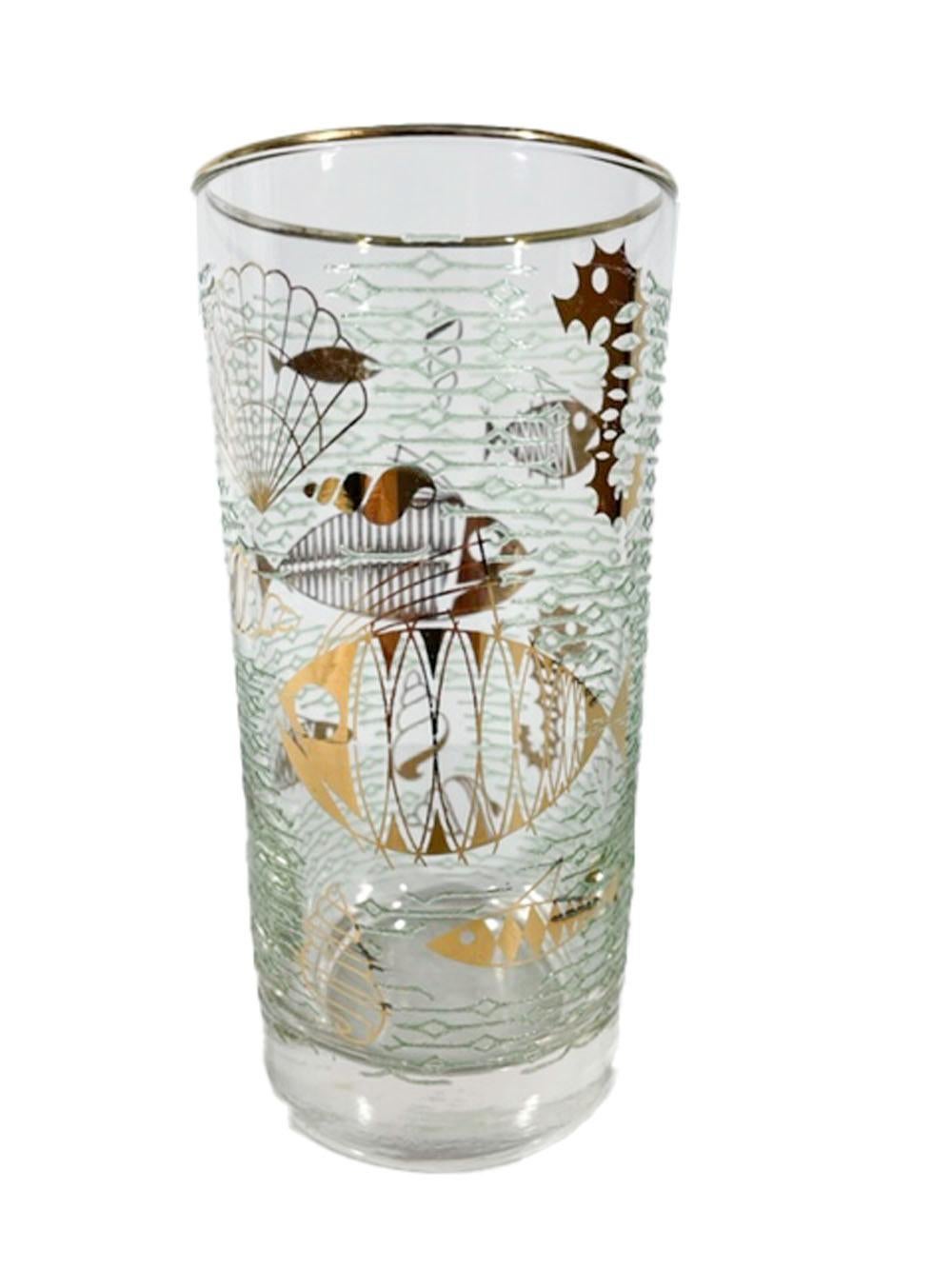 American 6 Libbey Glass Highball Glasses in the Marine Life Pattern For Sale