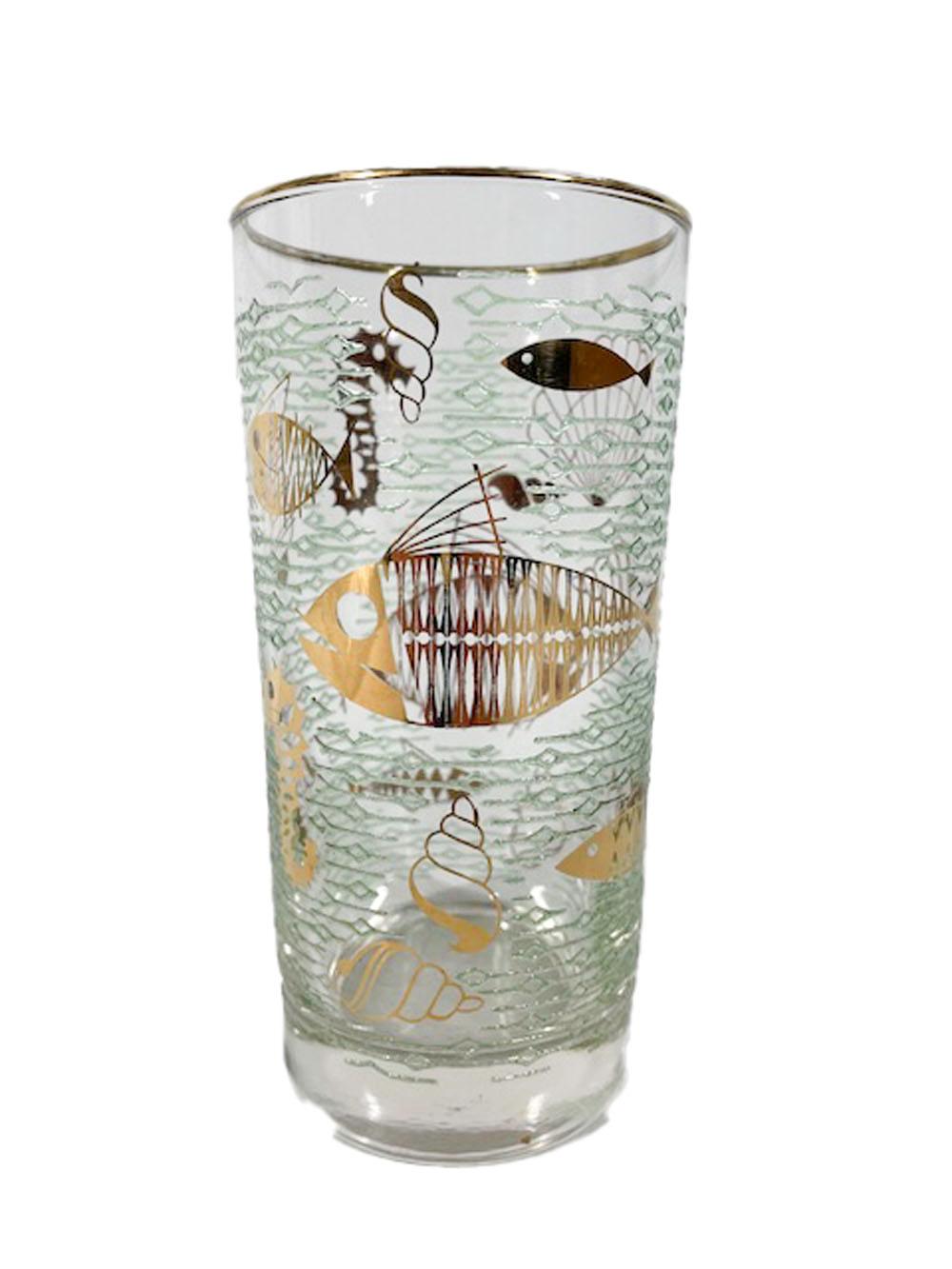 6 Libbey-Gläser aus Glas mit dem Muster „Marineleben“ (20. Jahrhundert) im Angebot
