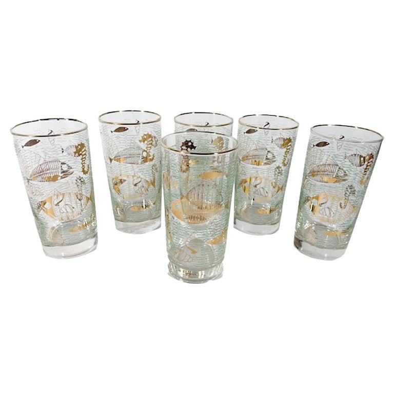6 Libbey Glass Highball Glasses in the Marine Life Pattern For Sale at  1stDibs