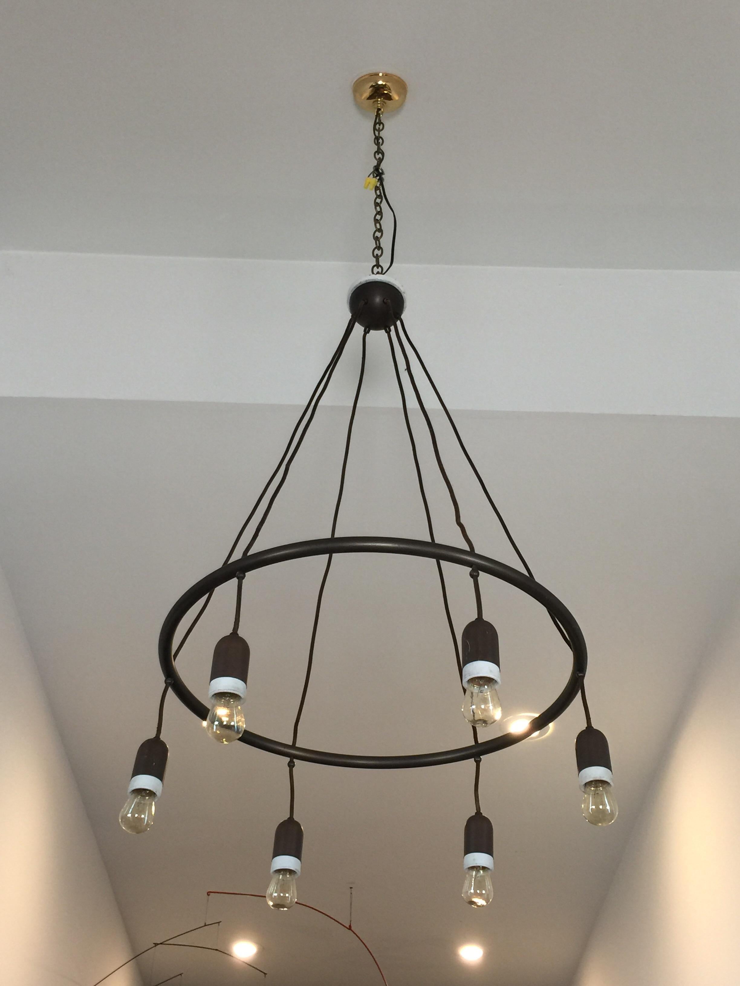 Patinated 6 Light Adolf Loos Ring Hanging Chandelier For Sale