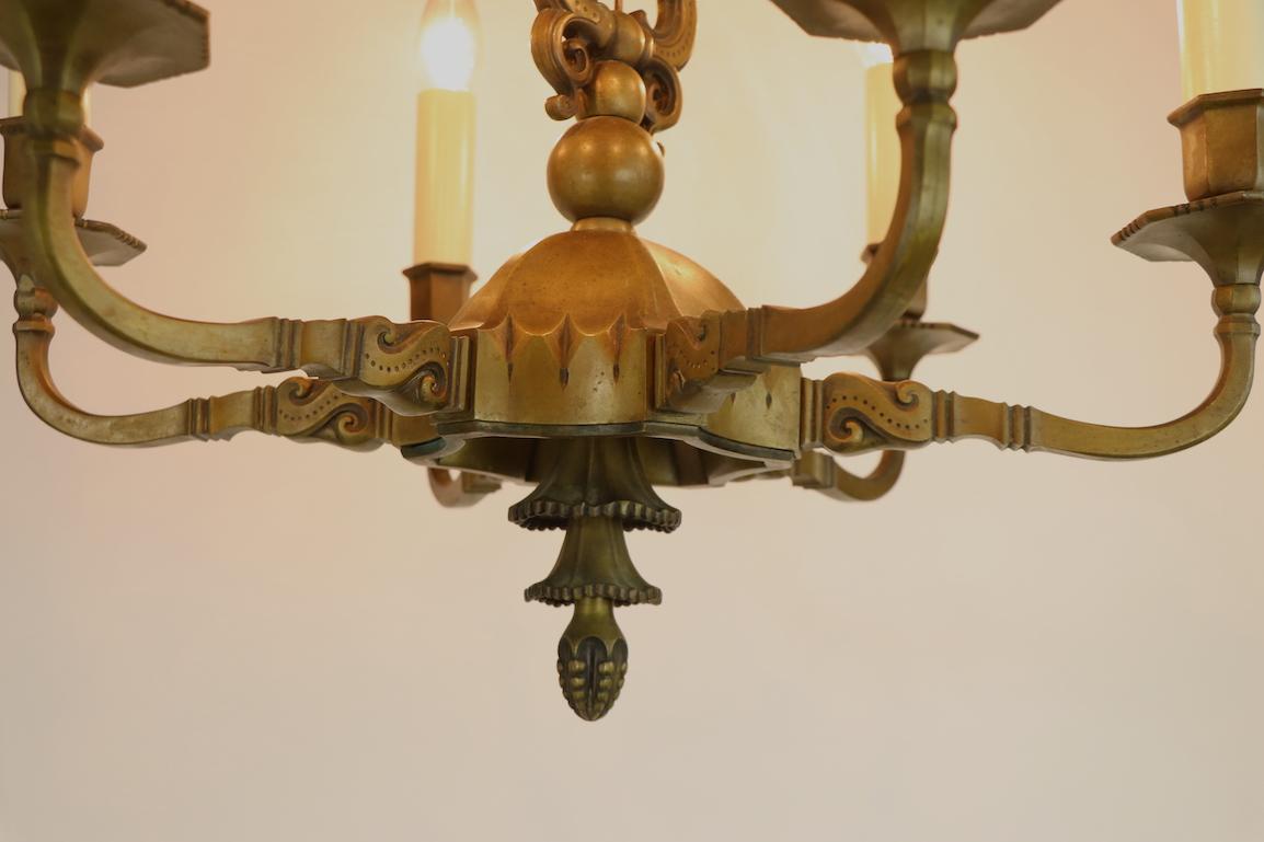 6-Light Art Deco Chandelier In Good Condition In New York, NY