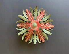 Aplique o lámpara de techo Banci Firenze de 6 luces, rojo pastel y dorado, Italia, década de 1960
