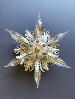Aplique o lámpara de techo Banci Firenze de 6 luces, en plata y oro, Italia, década de 1960