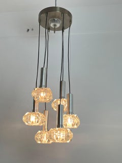 6-Light Cascade Steel And Crystal Chandelier 1970s Italian Design