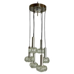 6-Light Cascade Steel And Crystal Chandelier 1970s Italian Design
