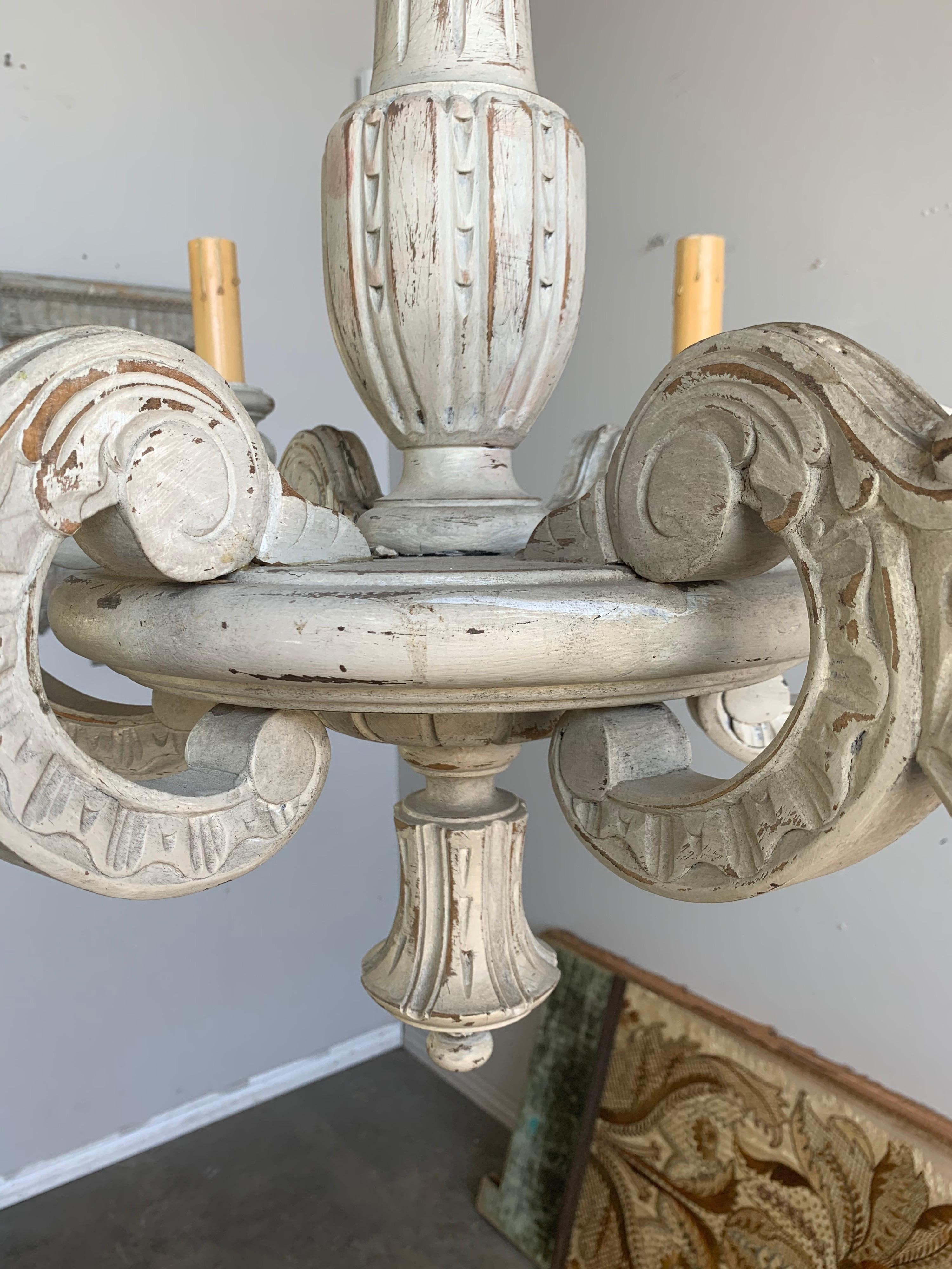 20th Century 6-Light Cream Wood Painted Italian Chandelier