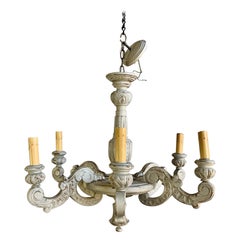 6-Light Cream Wood Painted Italian Chandelier