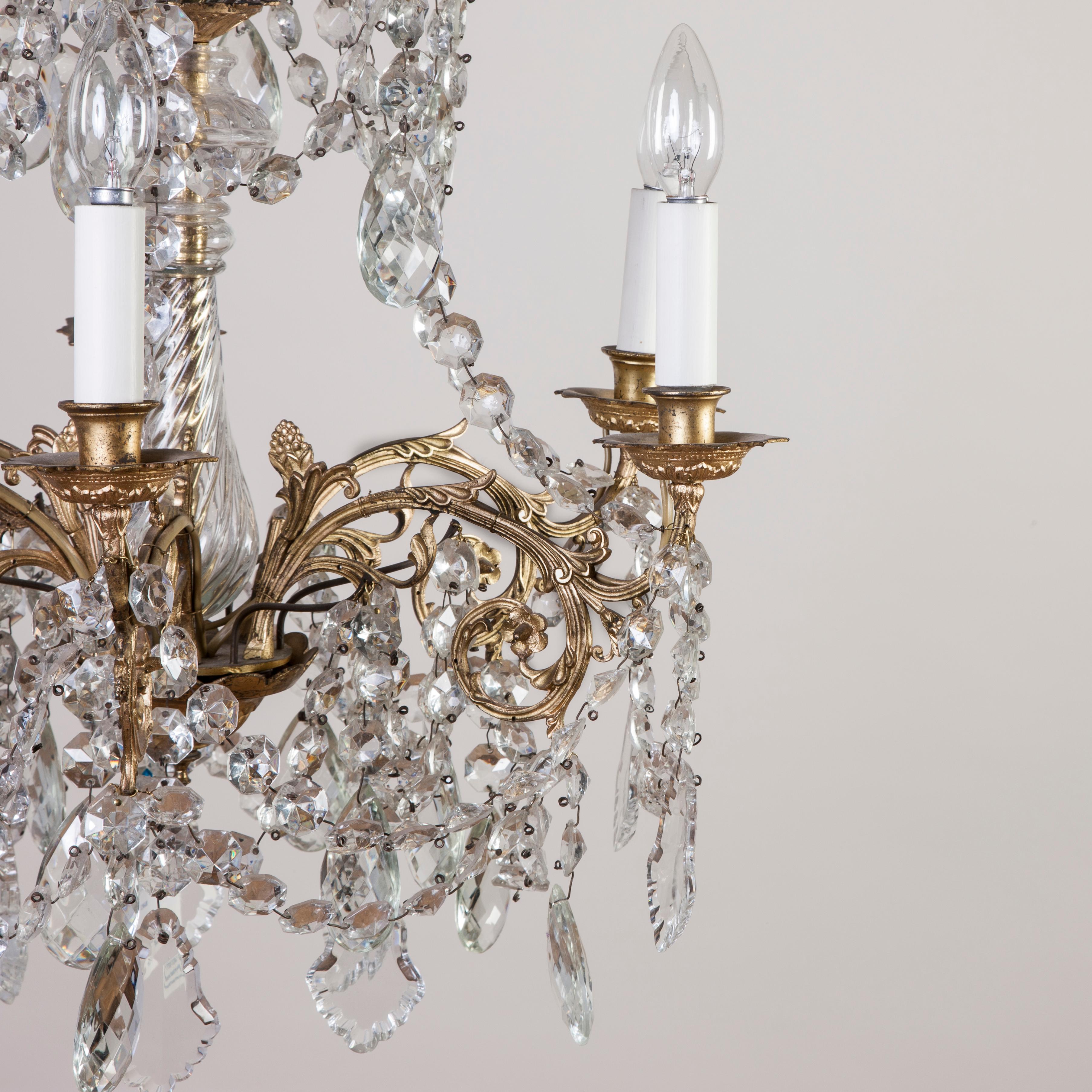 6-Light Crystal and Ormolu Chandelier In Good Condition For Sale In London, GB