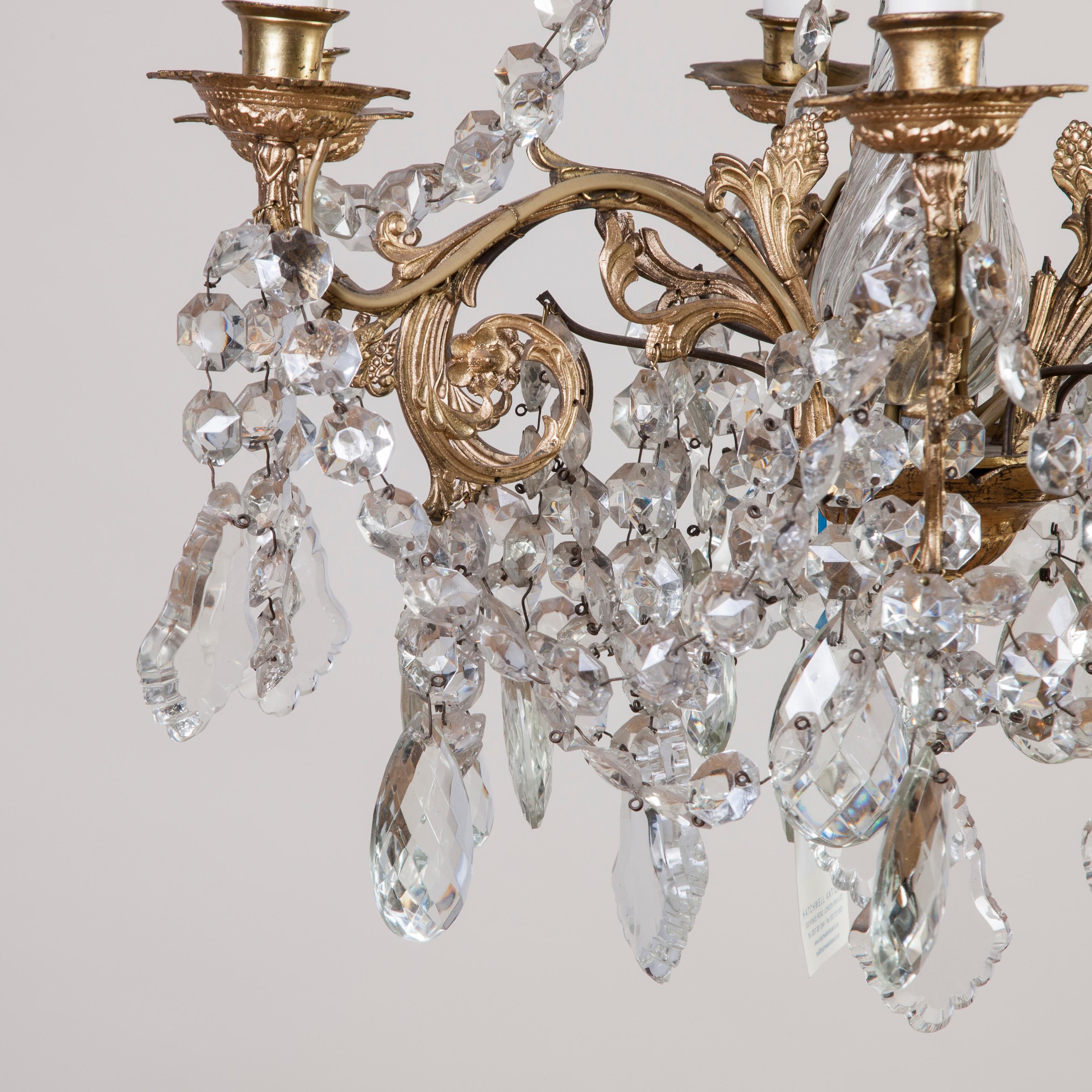 19th Century 6-Light Crystal and Ormolu Chandelier For Sale