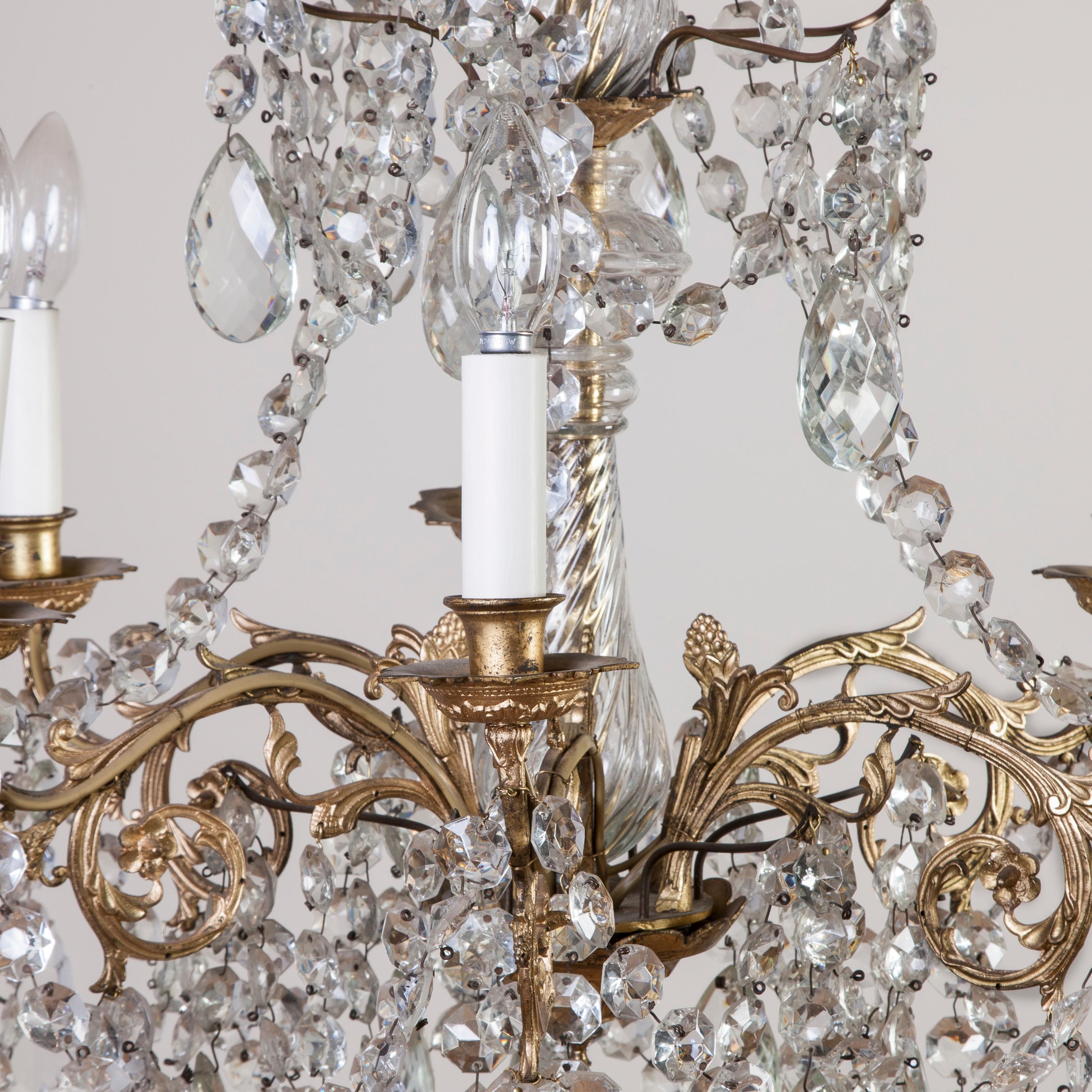 6-Light Crystal and Ormolu Chandelier For Sale 1