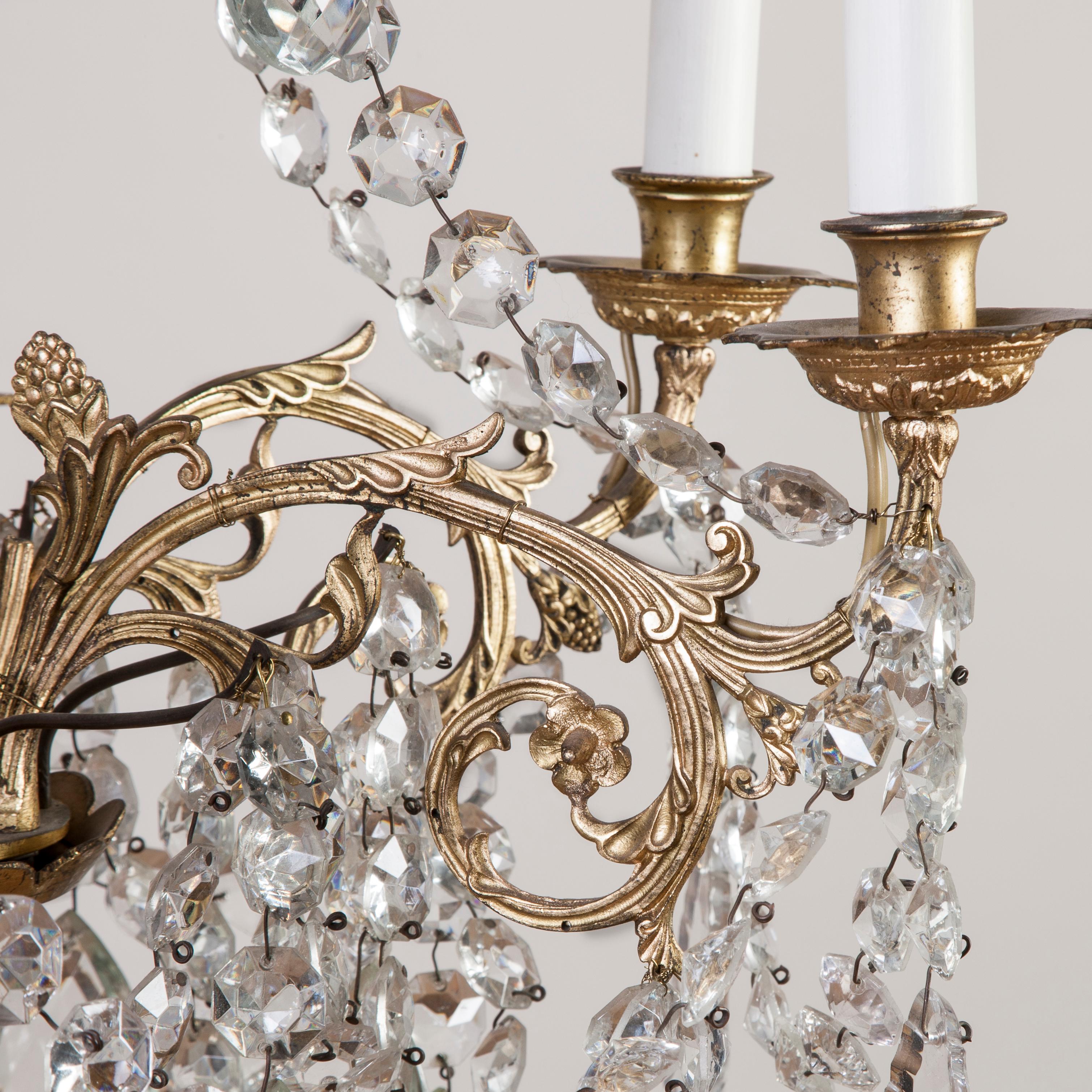 6-Light Crystal and Ormolu Chandelier For Sale 2