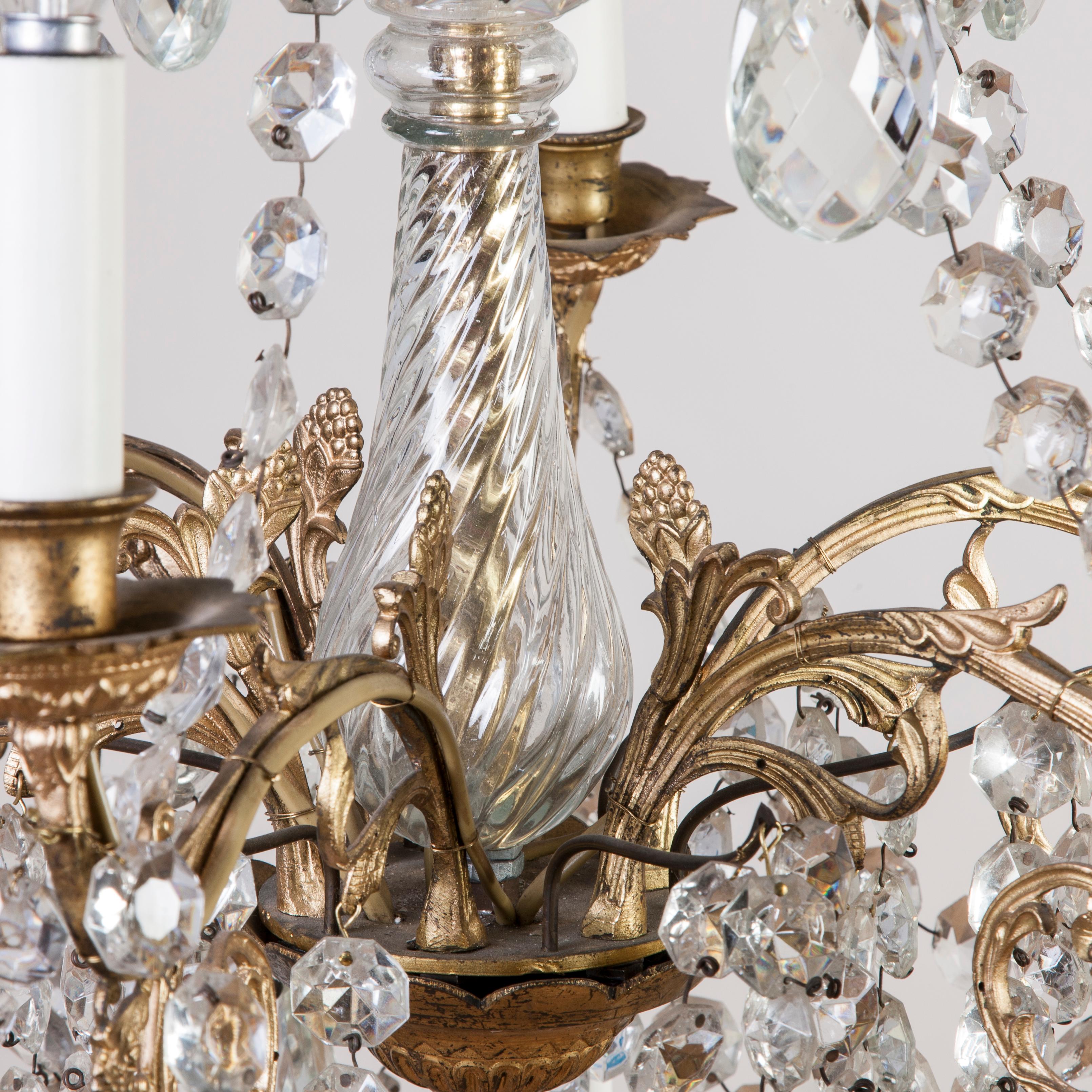 6-Light Crystal and Ormolu Chandelier For Sale 3