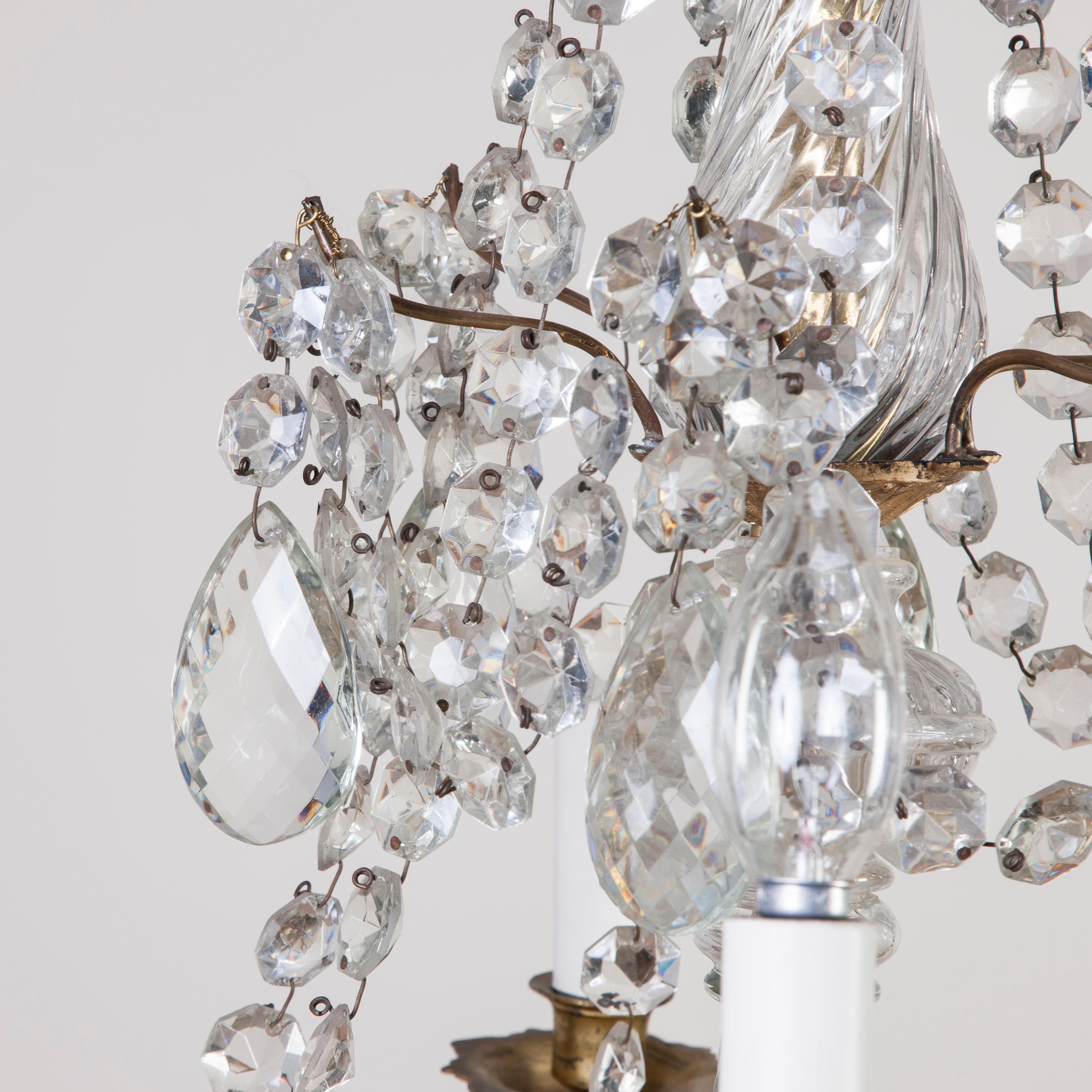 6-Light Crystal and Ormolu Chandelier For Sale 4