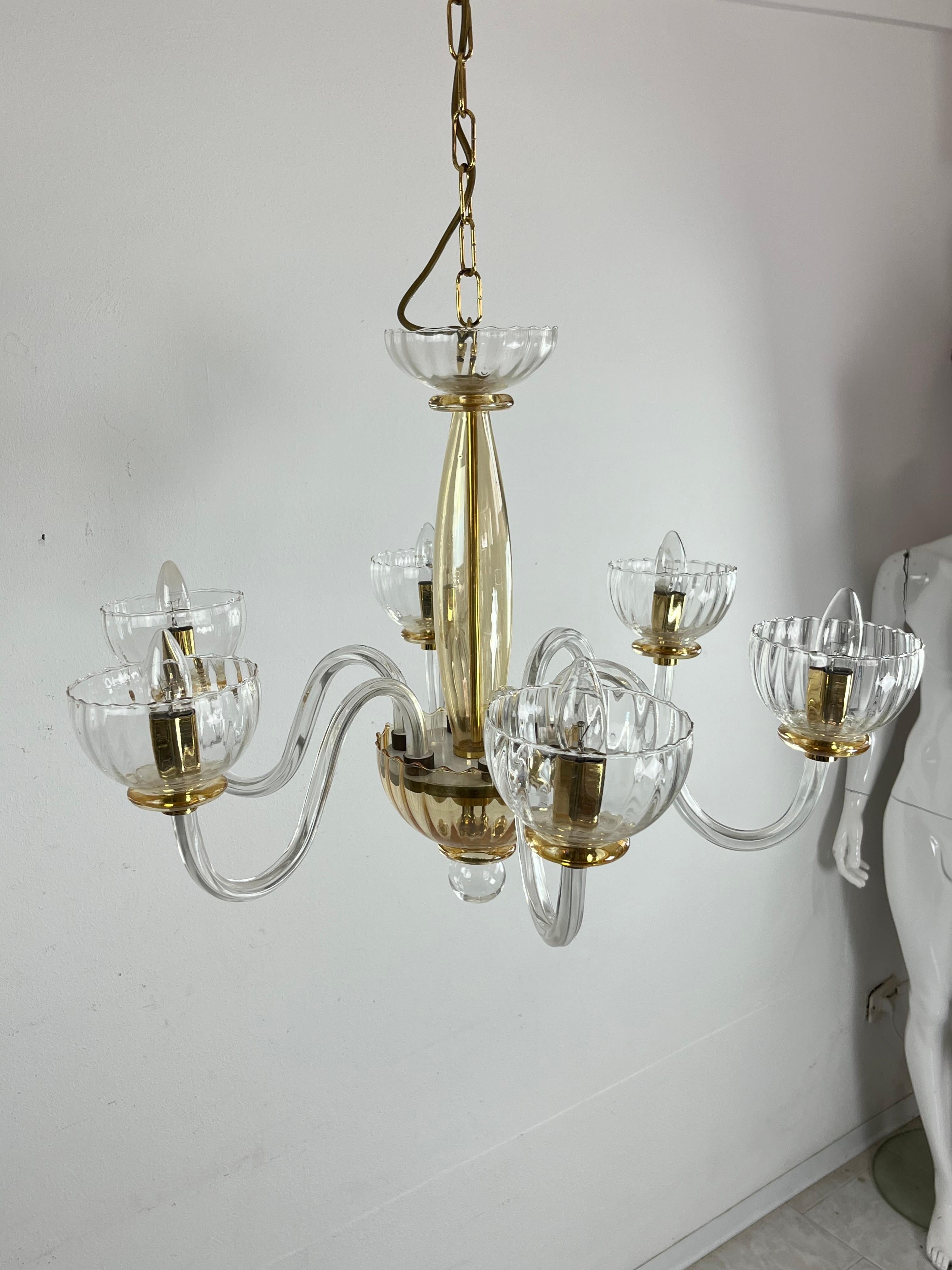 Italian 6-light Handmade Murano Glass Chandelier 